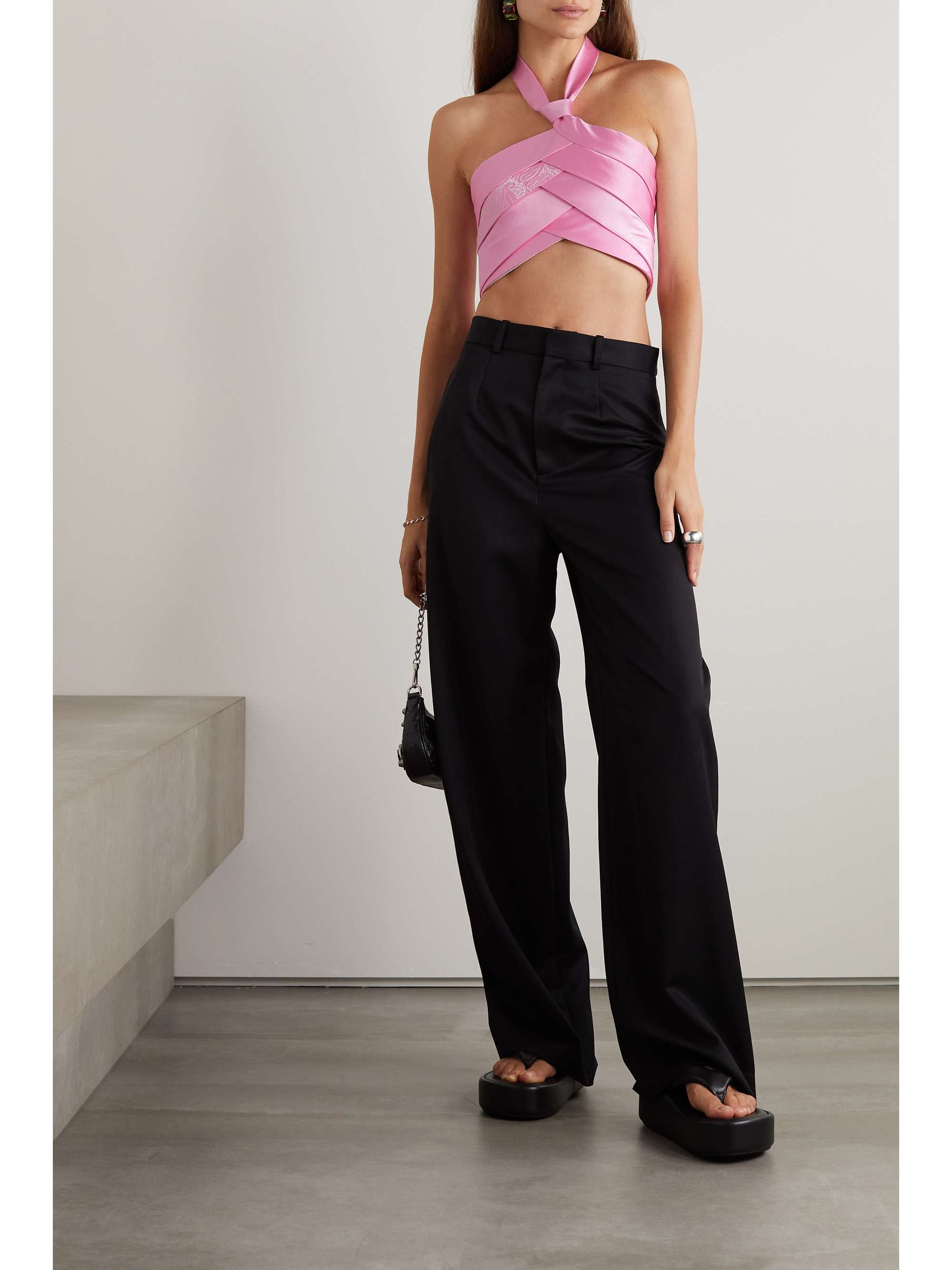 COPERNI Cropped textured-satin halterneck top