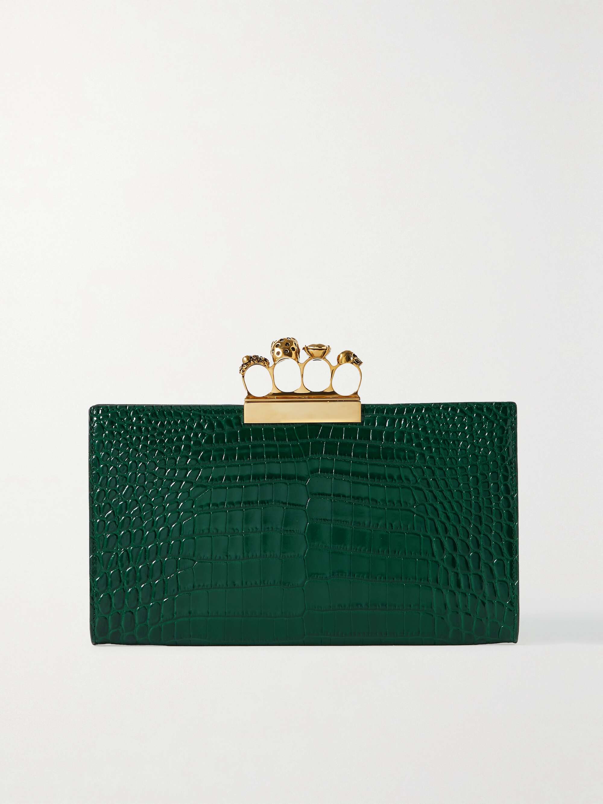 ALEXANDER MCQUEEN Four Ring embellished croc-effect leather clutch