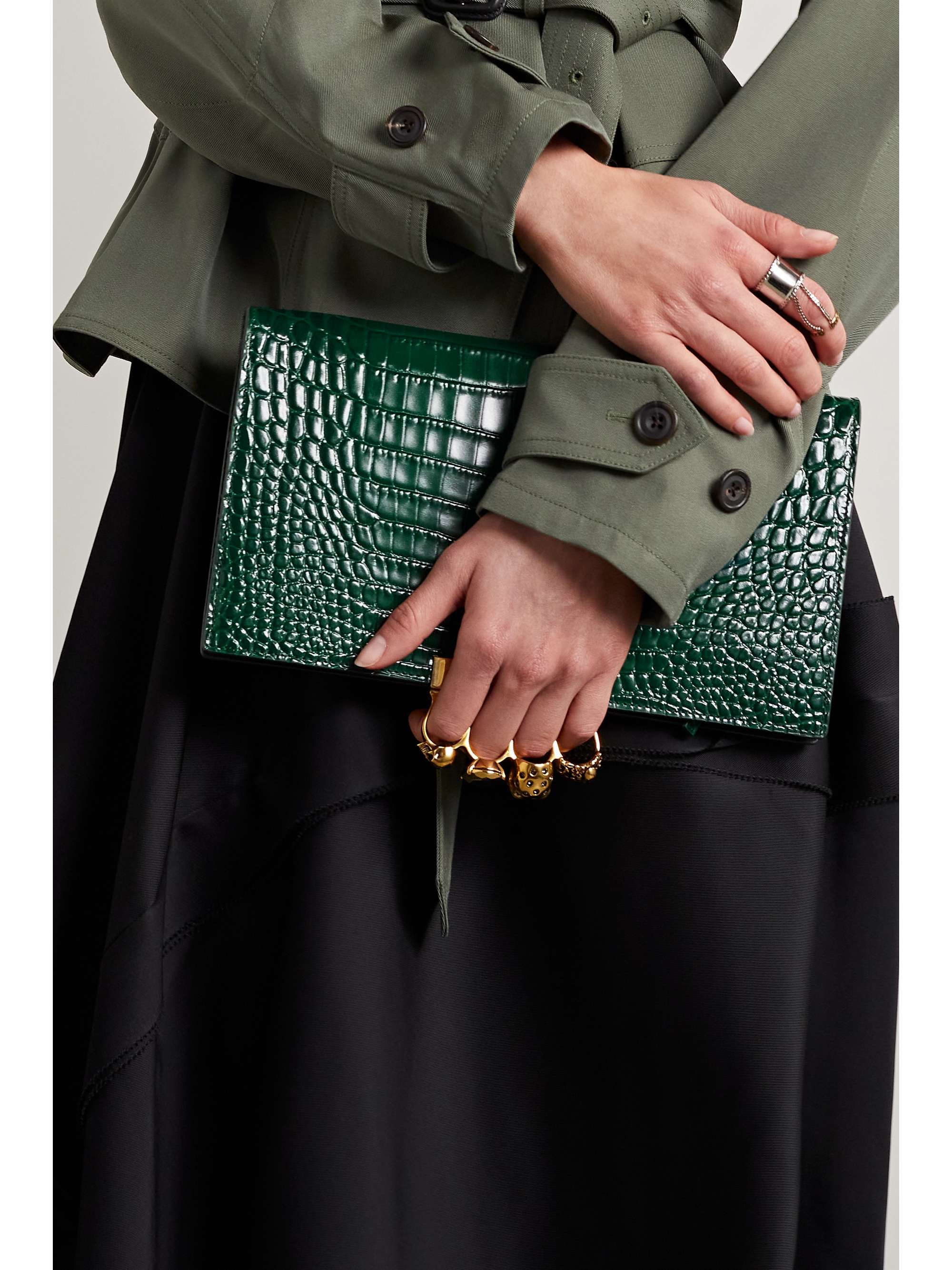 Four Ring embellished croc-effect leather clutch