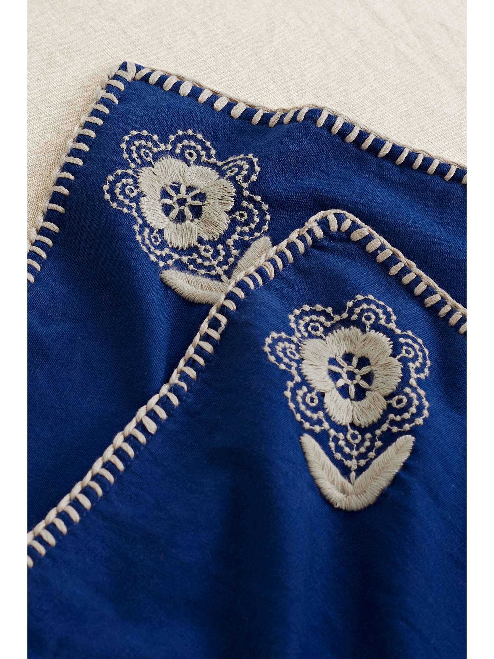 SEA Set de deux serviettes de table en coton à broderies et à points roulés