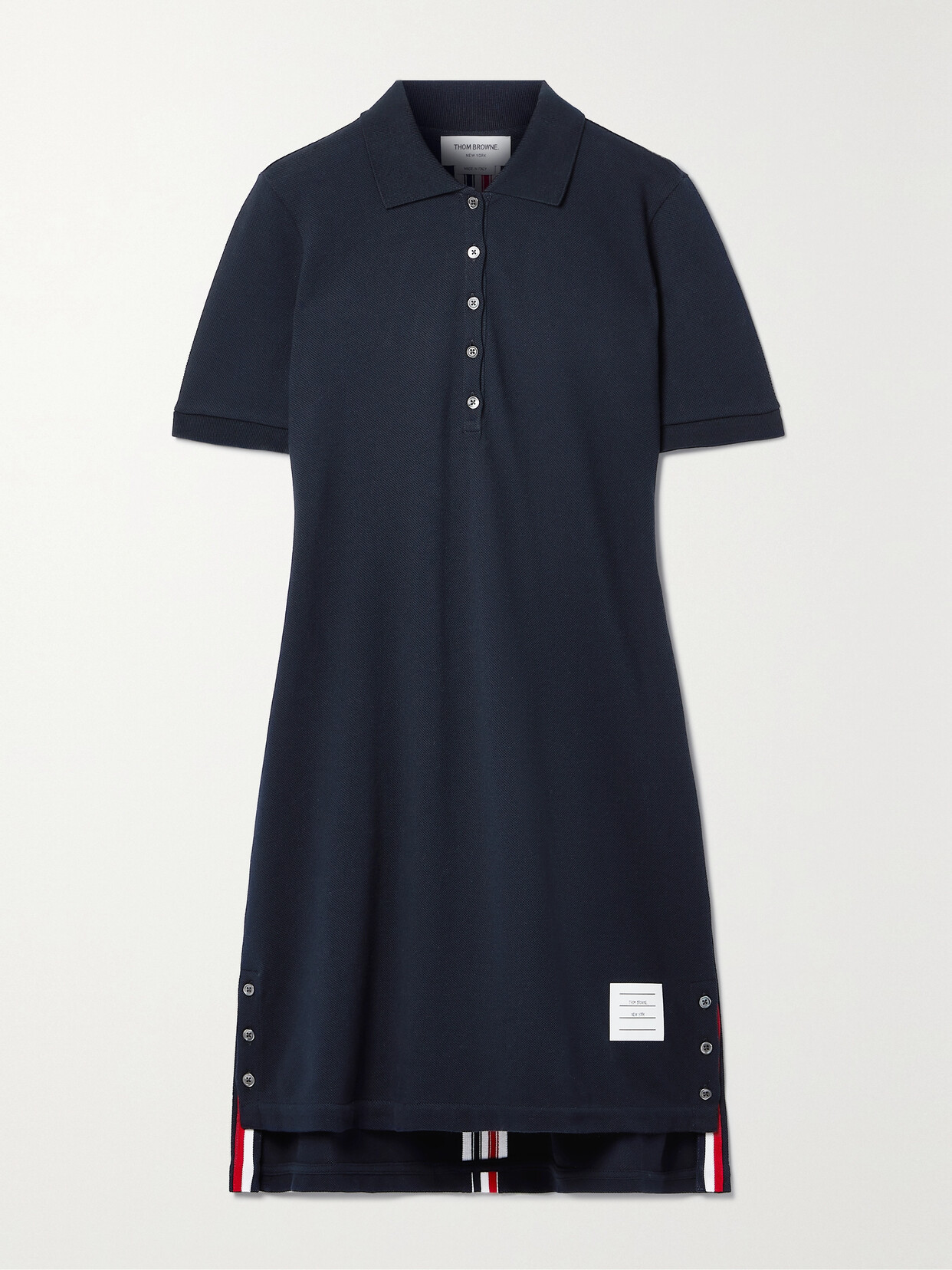 Thom Browne Appliquéd Grosgrain-trimmed Cotton-piqué Mini Dress In Blue