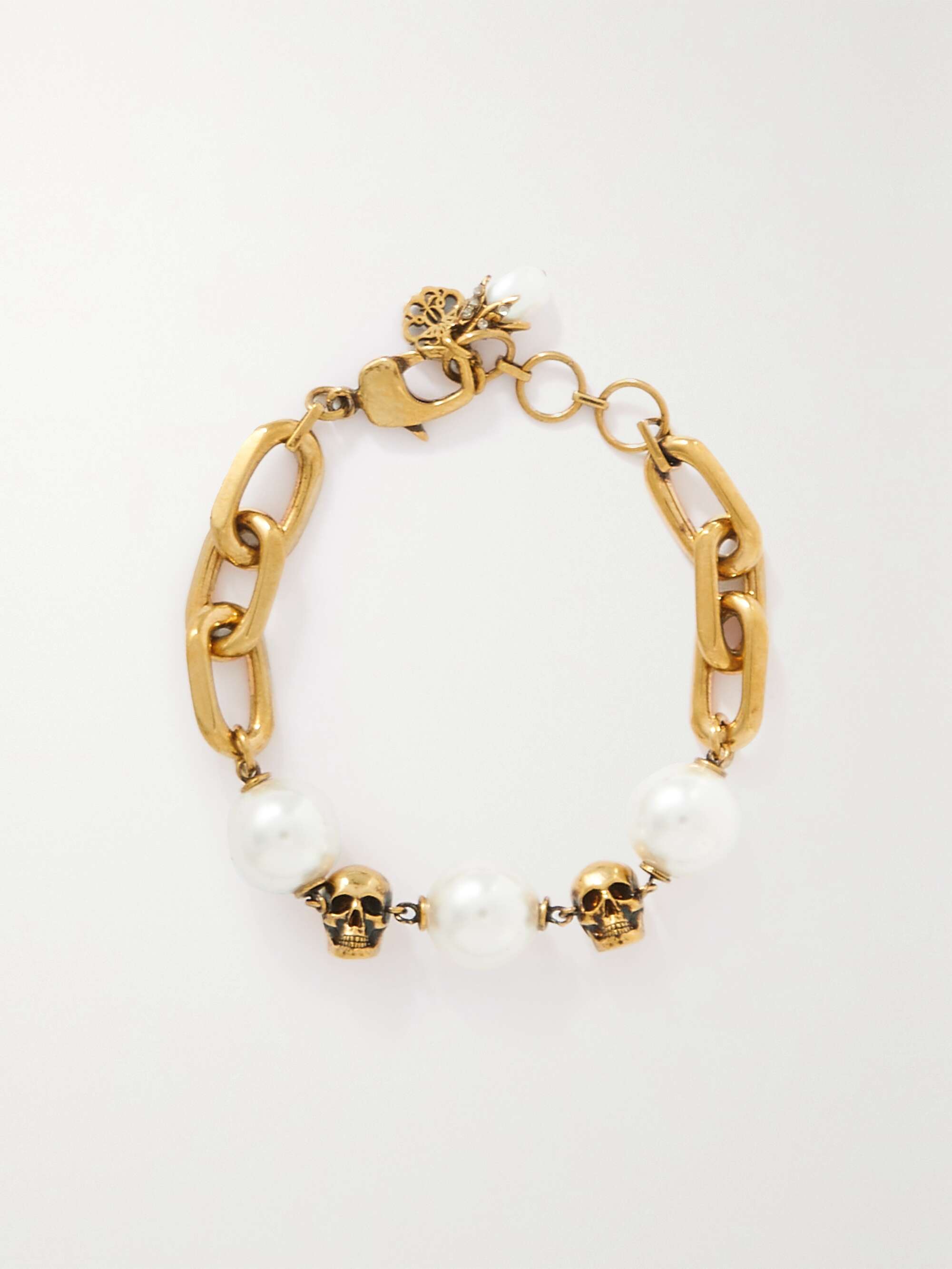 ALEXANDER MCQUEEN Gold tone Swarovski pearl and crystal bracelet NET A PORTER