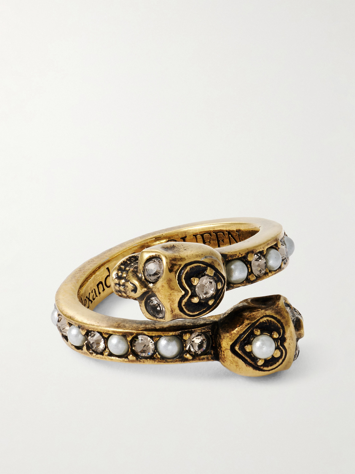 Alexander Mcqueen Wrapped Skull Gold-tone, Crystal And Faux Pearl Ring
