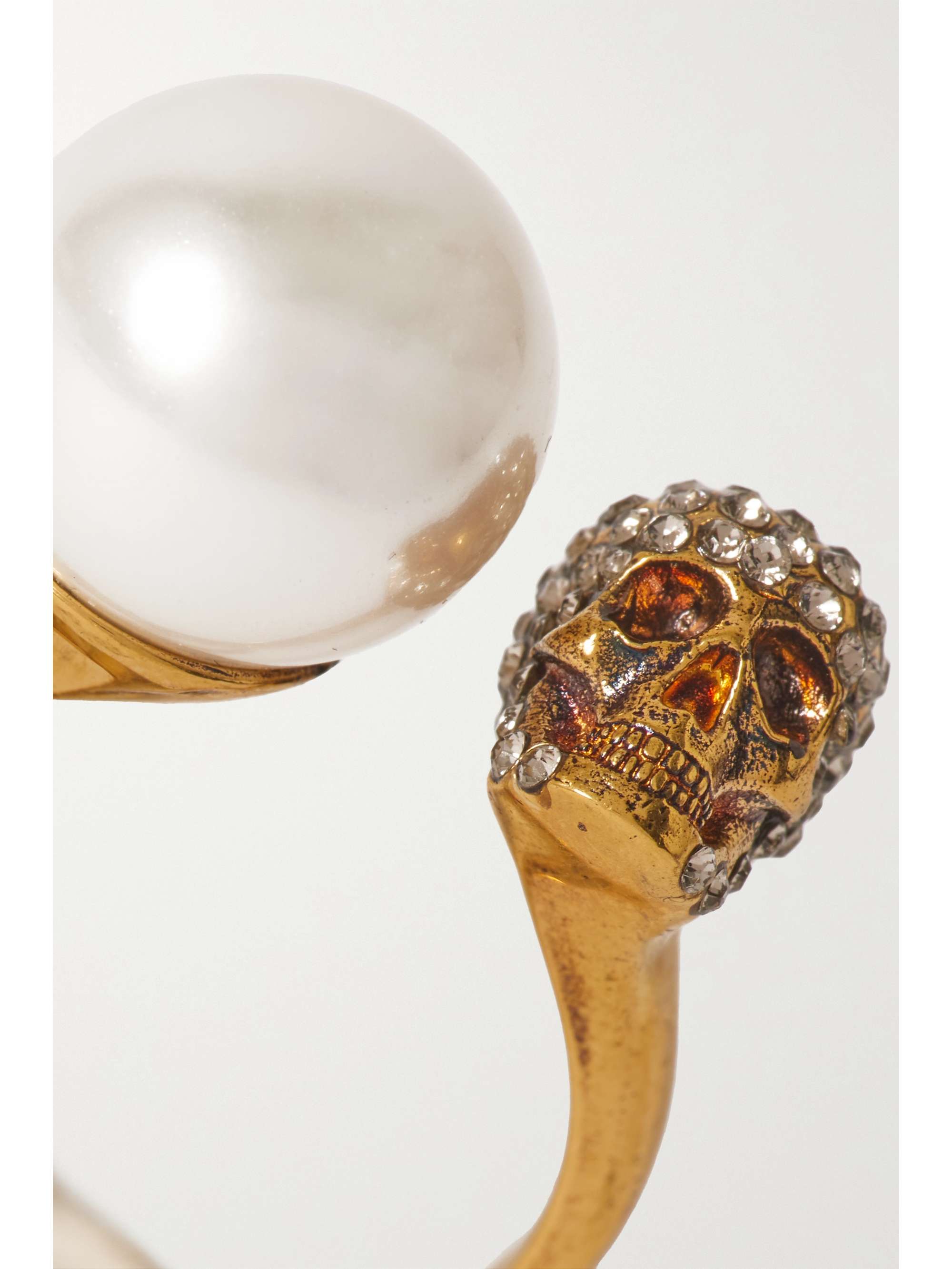 ALEXANDER MCQUEEN Gold-tone, Swarovski crystal and faux pearl ring