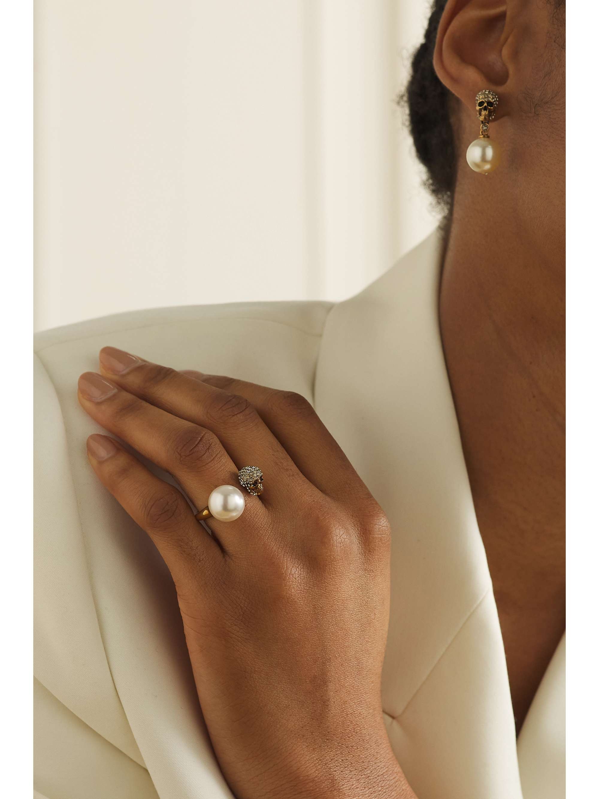 ALEXANDER MCQUEEN Gold-tone, Swarovski crystal and faux pearl ring