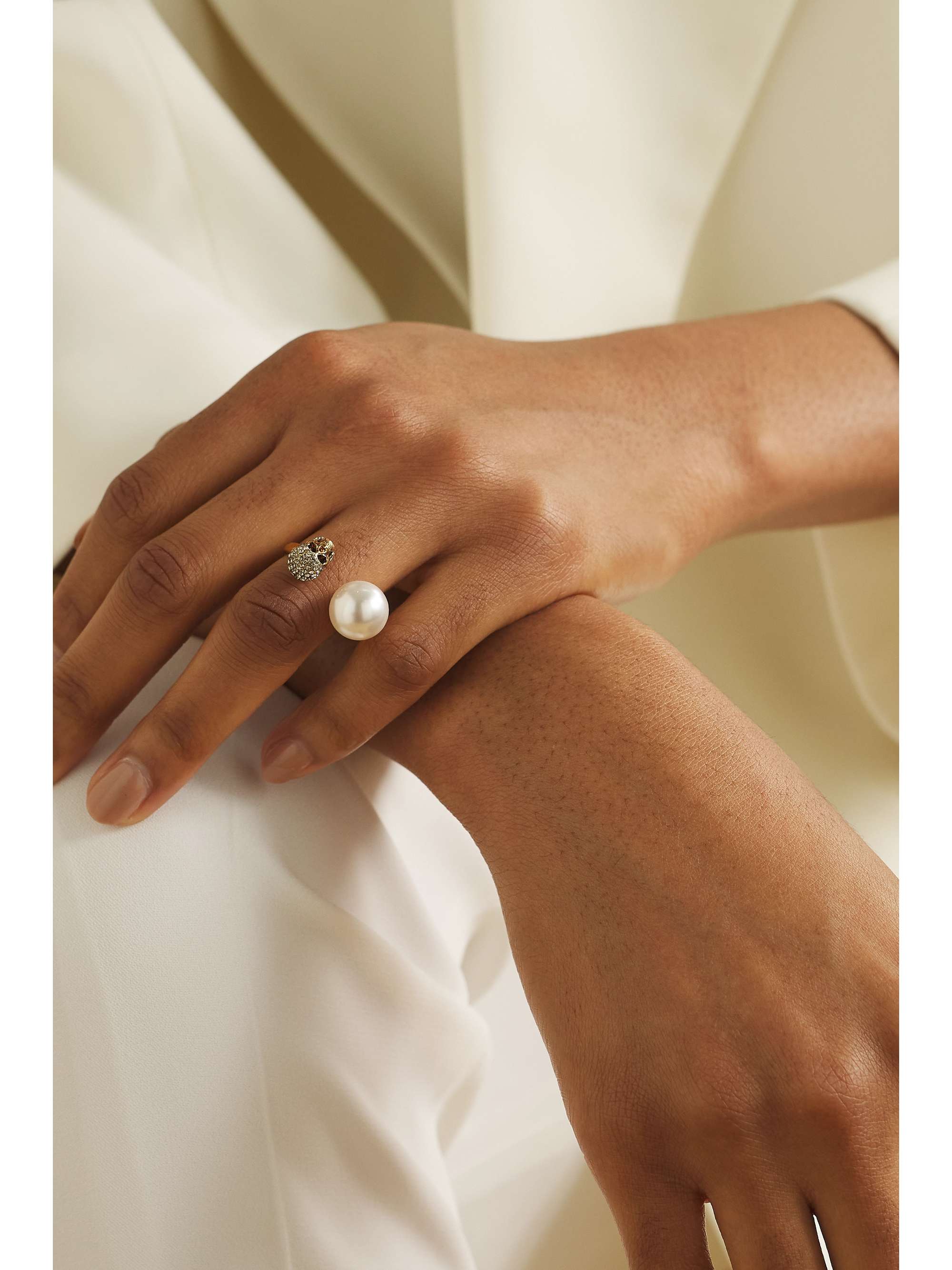 ALEXANDER MCQUEEN Gold-tone, Swarovski crystal and faux pearl ring