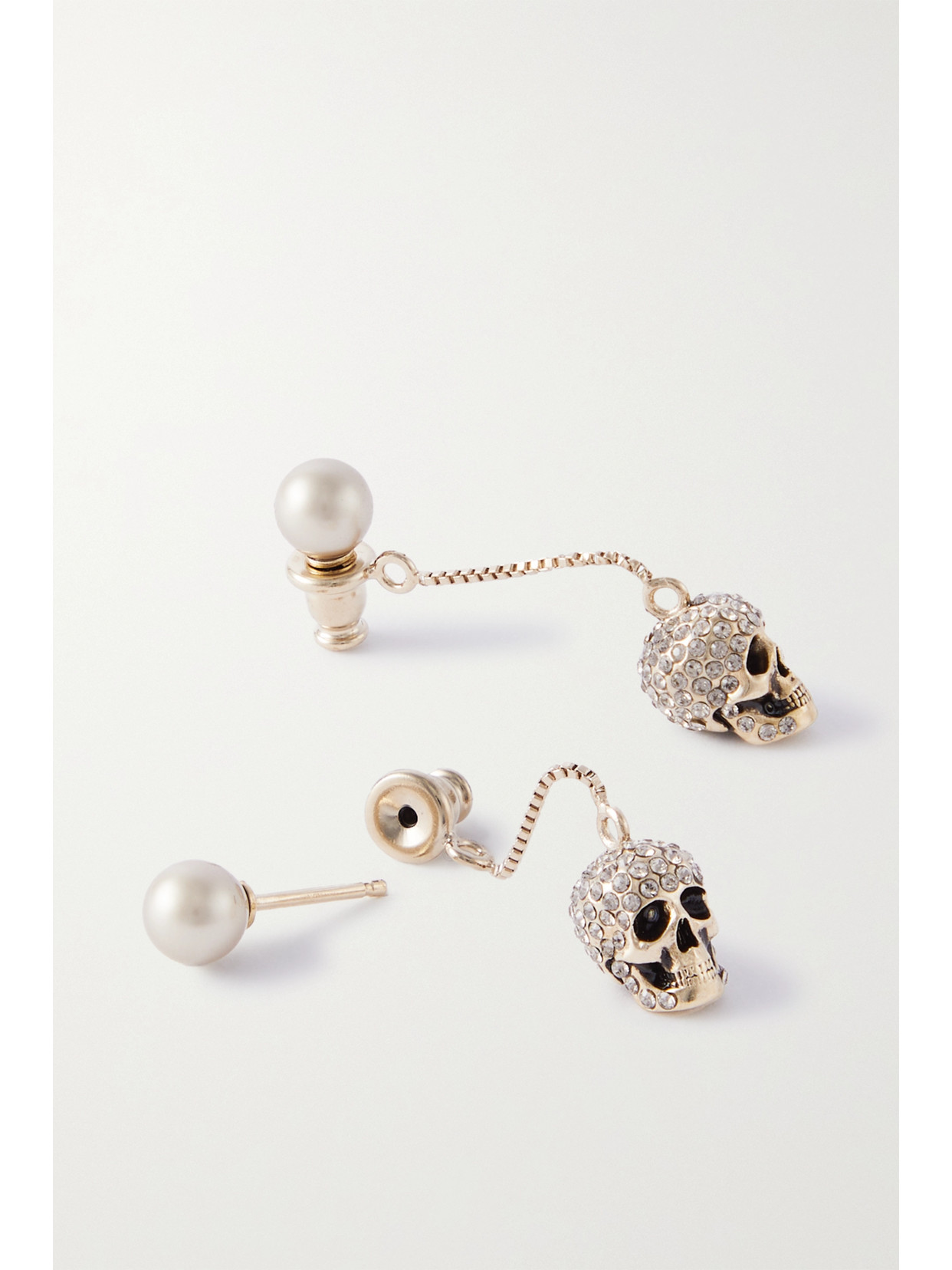 Shop Alexander Mcqueen Gold-tone, Swarovski Crystal And Faux Pearl Earrings