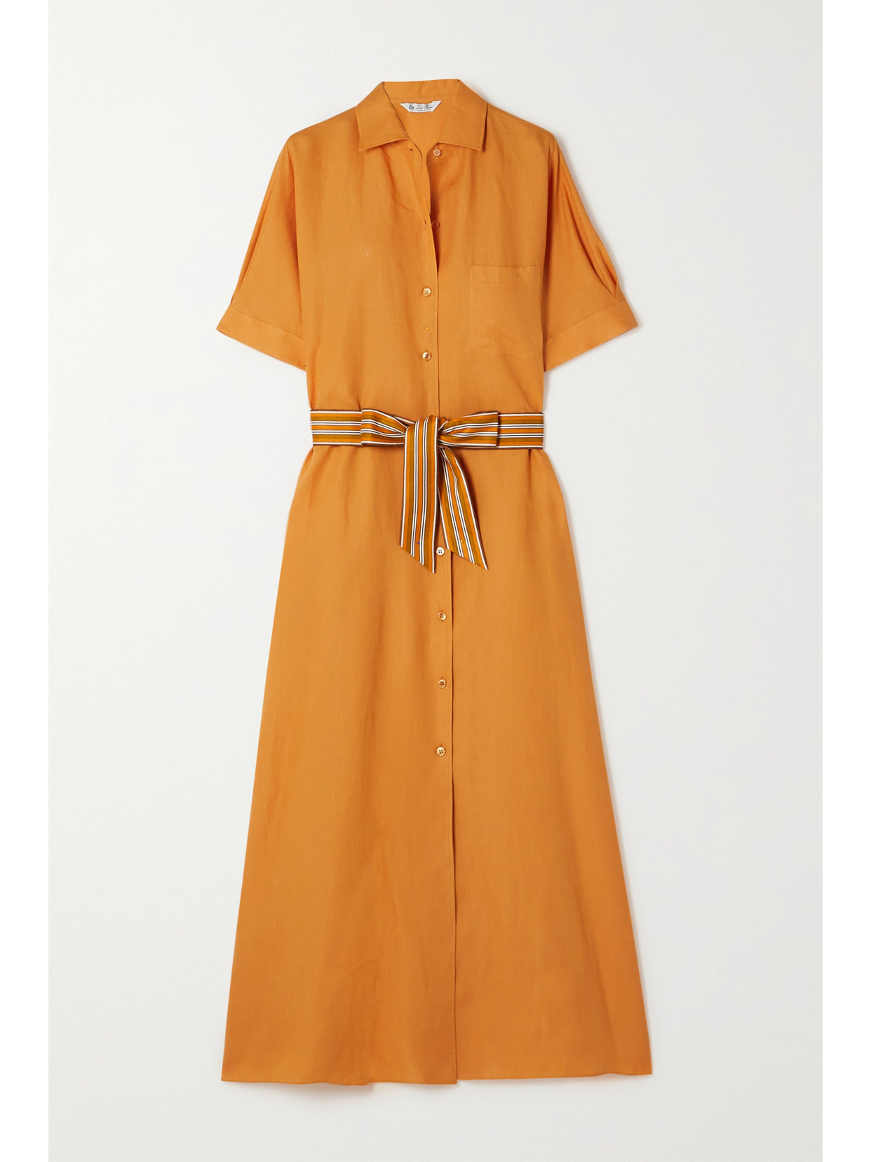 Loro Piana Clarissa Belted Linen Shirt Dress In Deep Ocra | ModeSens