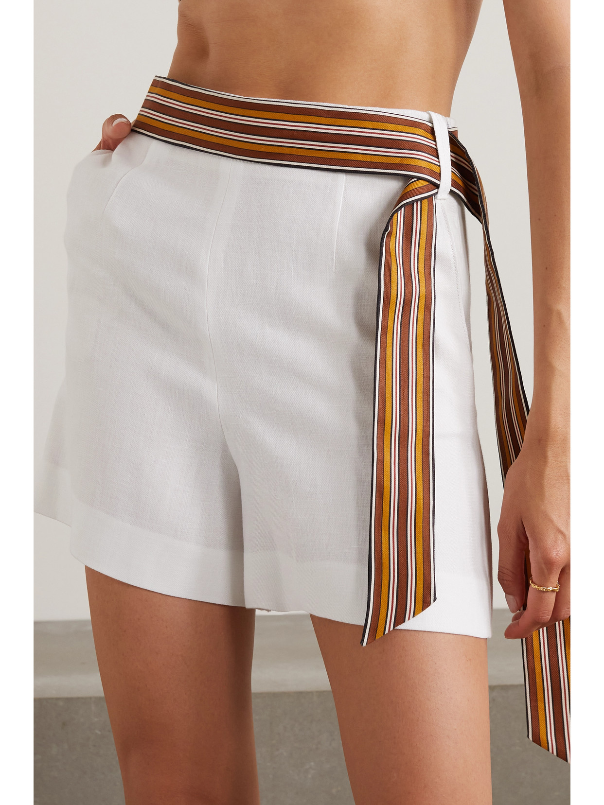 Shop Loro Piana Antigua Belted Linen Shorts In White