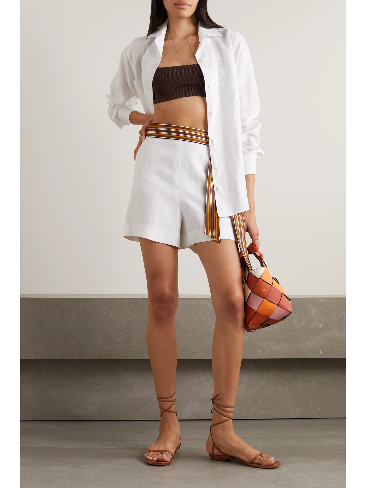 Shop Loro Piana Antigua Belted Linen Shorts In White