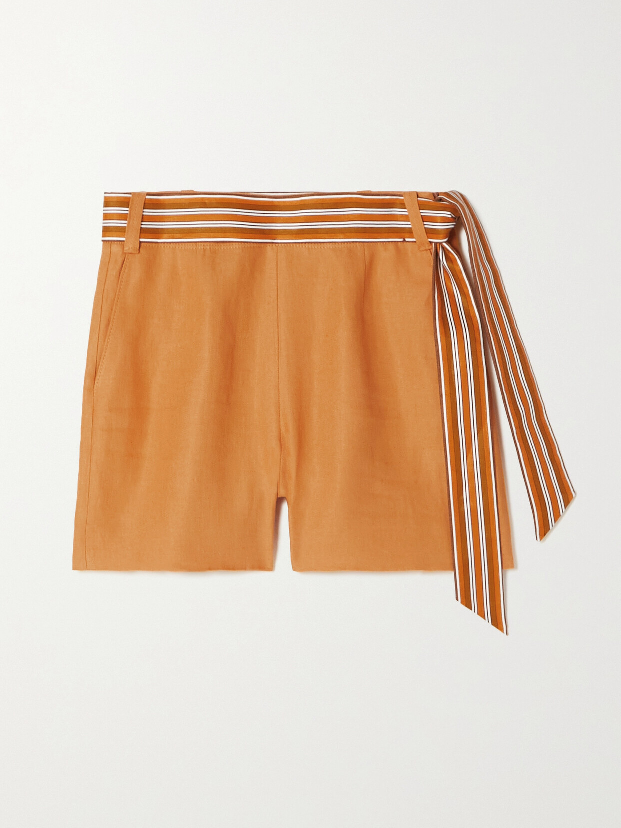 Loro Piana Antigua Belted Linen Shorts - Orange