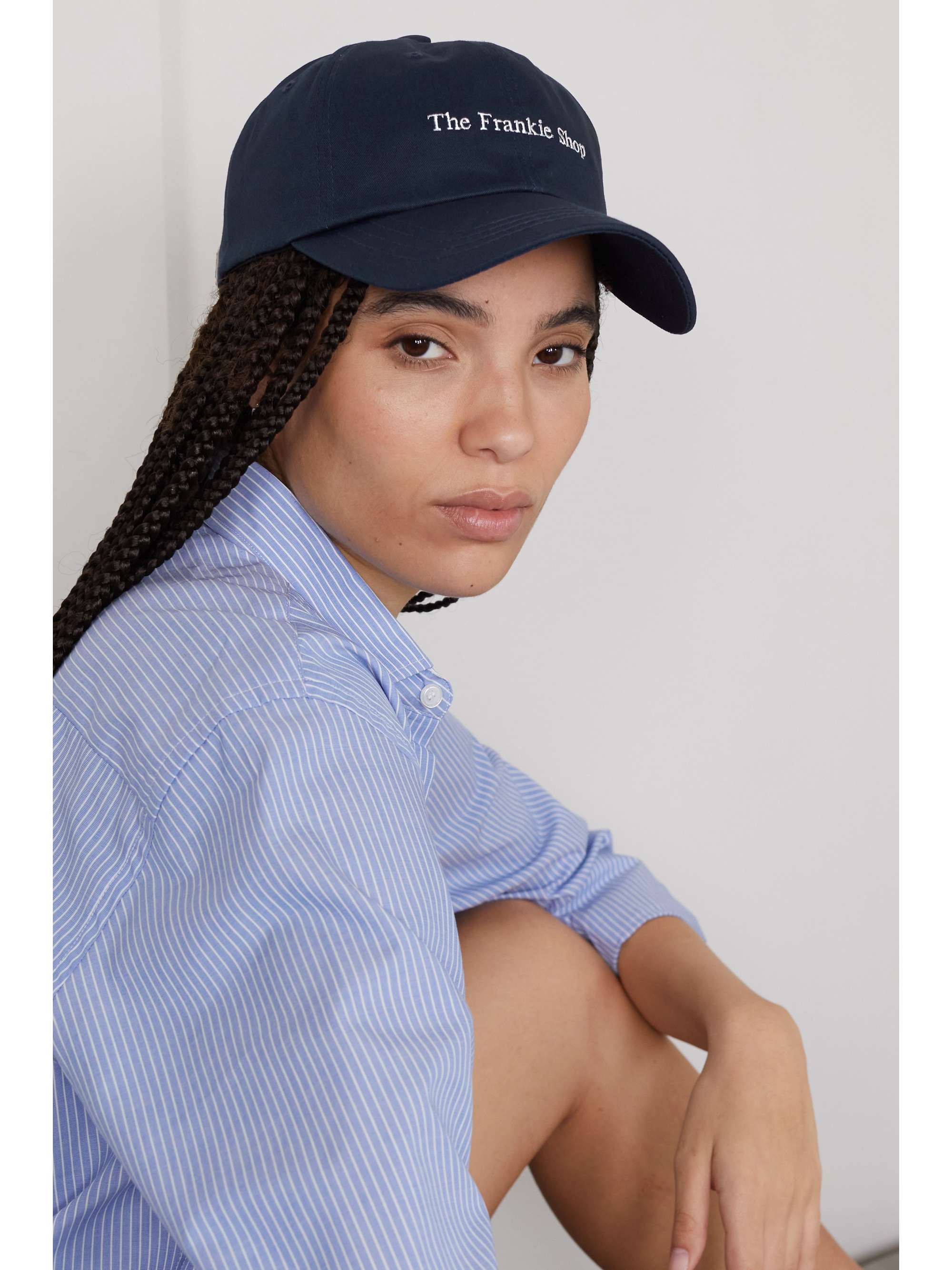 Navy Frankie embroidered cotton-twill 