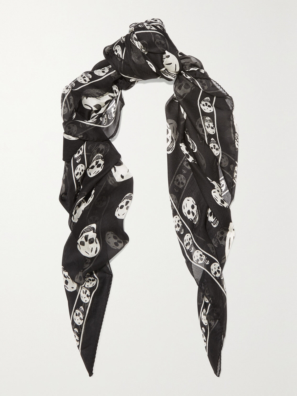 MCQUEEN - Printed Silk-chiffon Scarf - Black