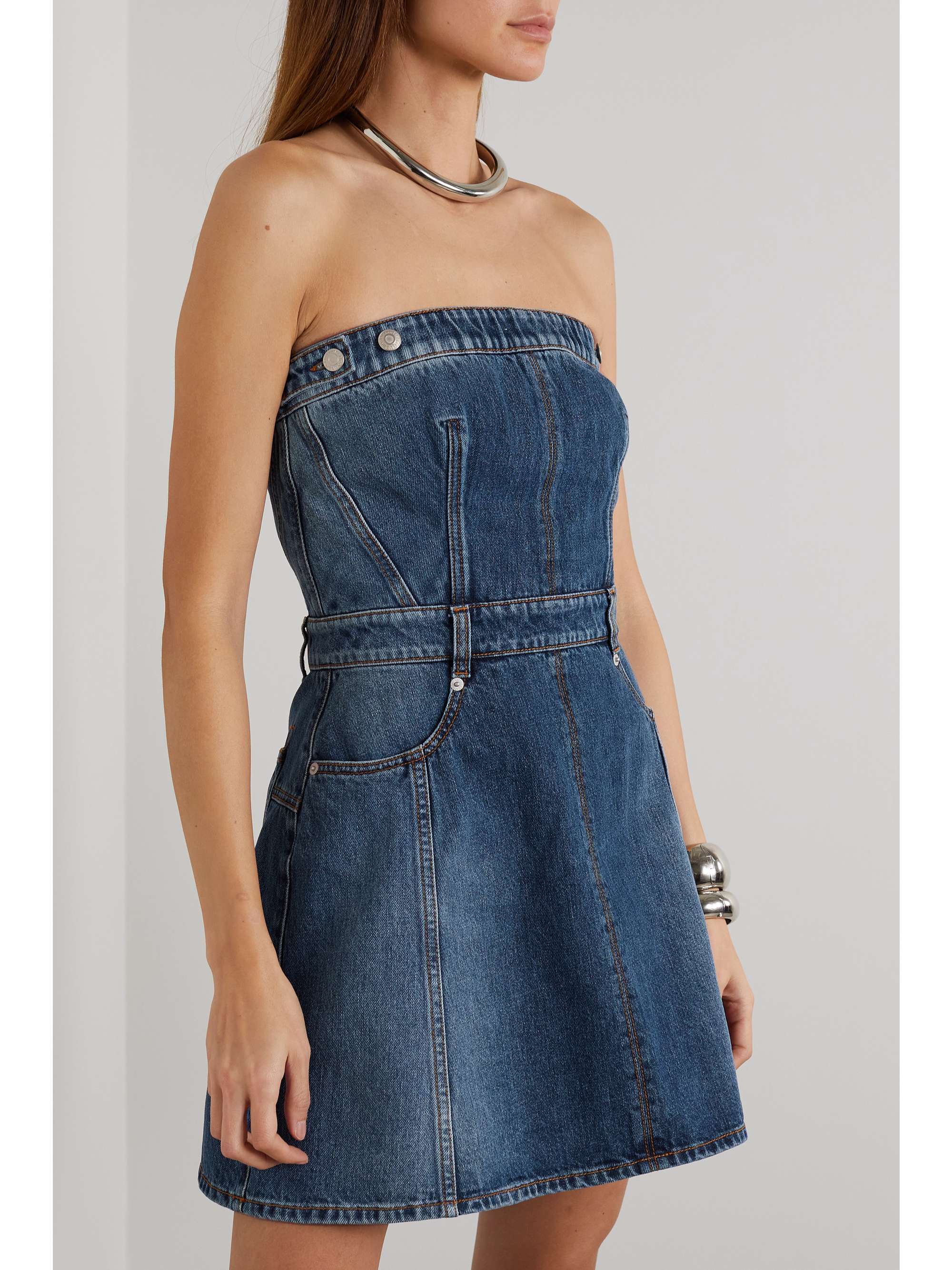 Blue Strapless denim mini dress 