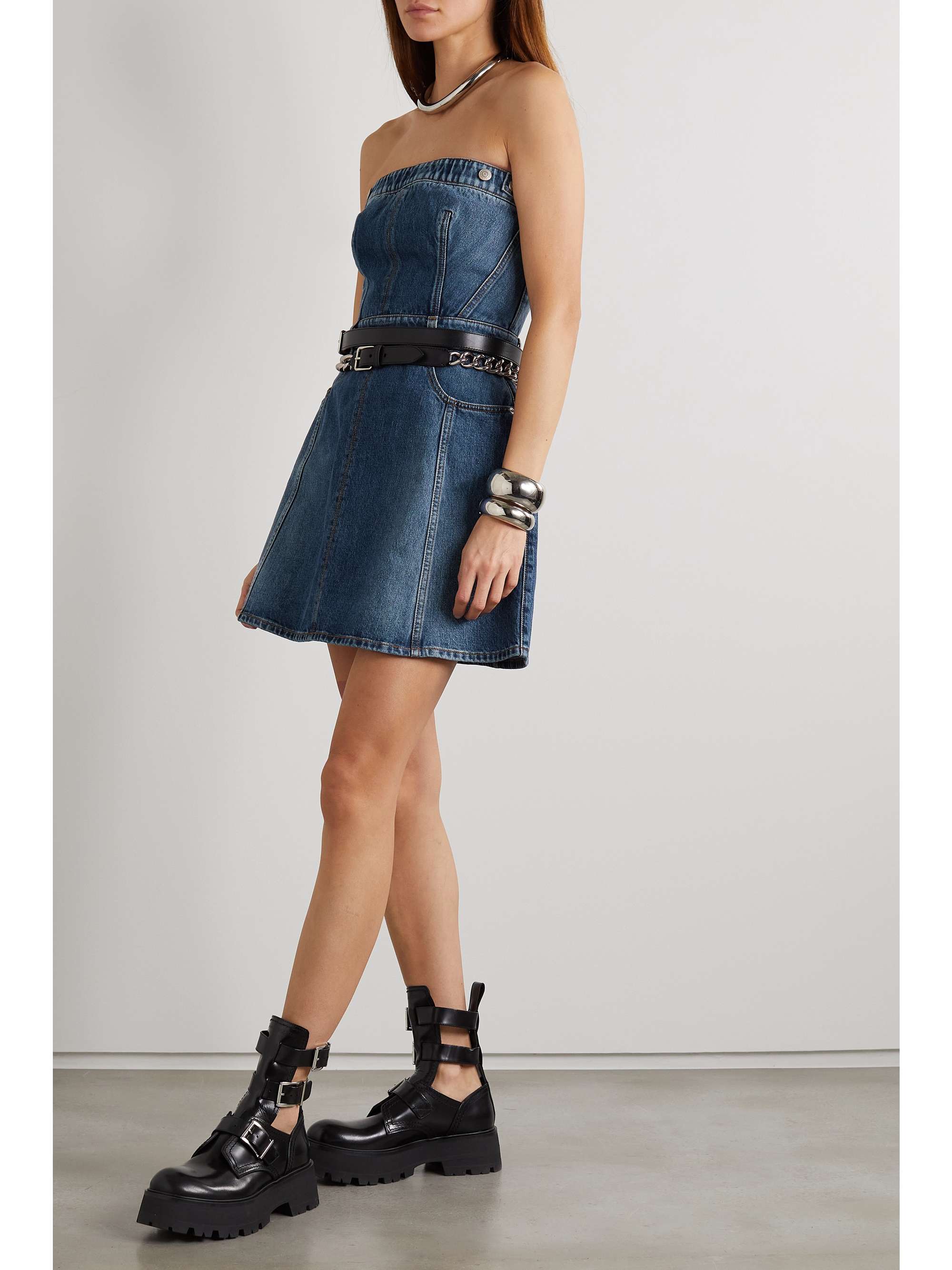 Blue Strapless denim mini dress 