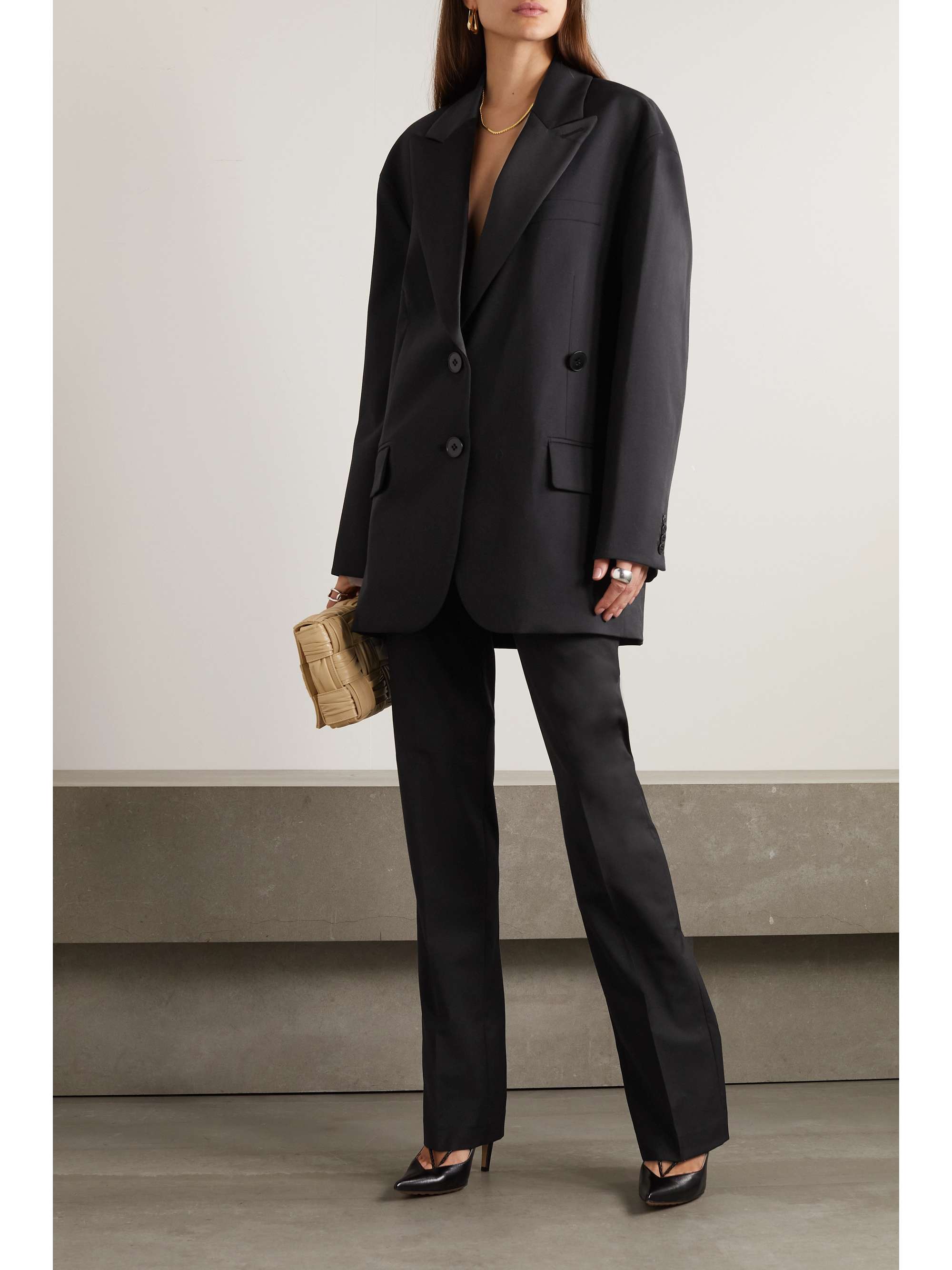 TIBI Tuxedo Liam oversized satin-trimmed wool-blend blazer | NET-A-PORTER