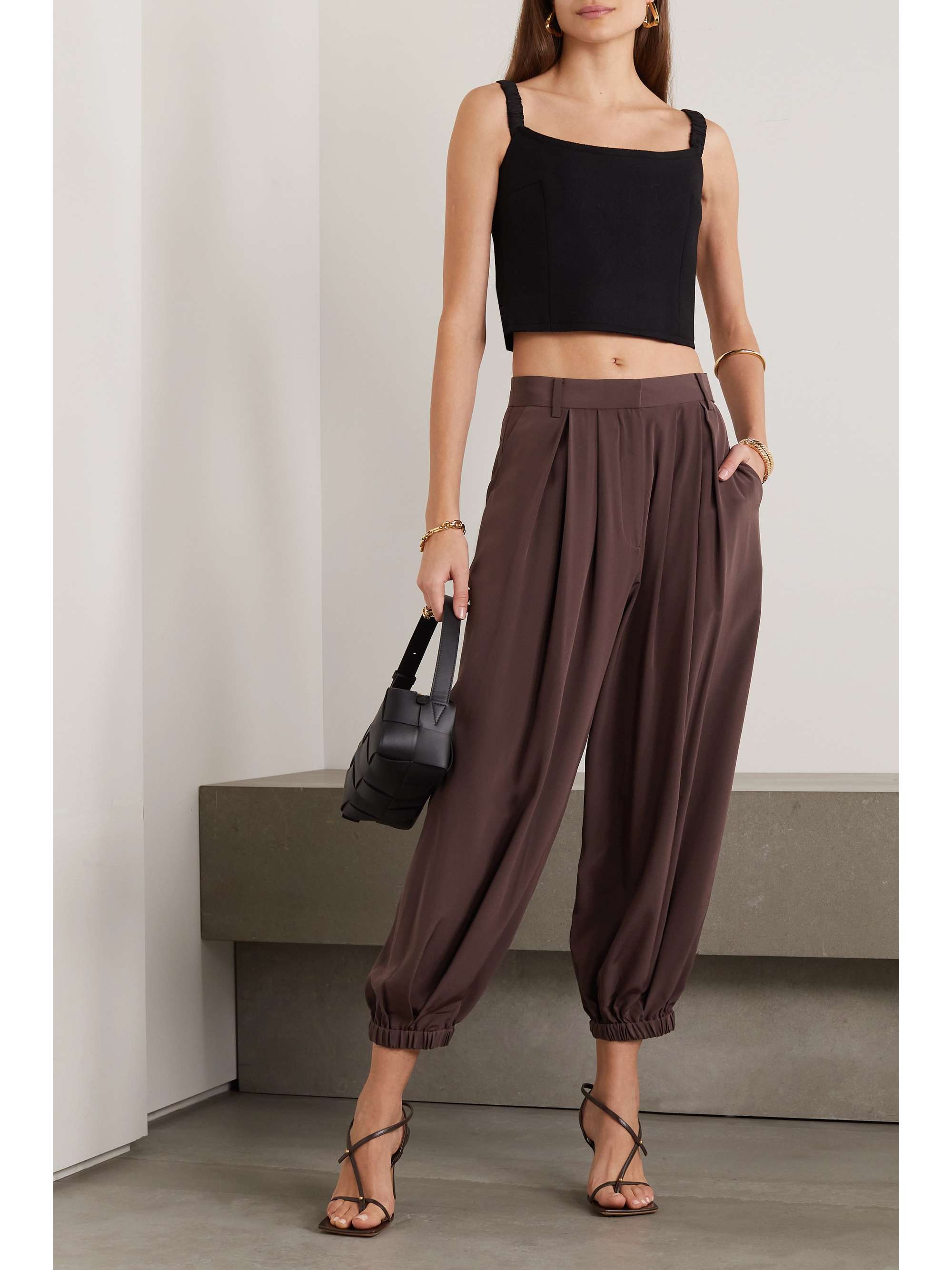 TIBI Pleated silk tapered pants