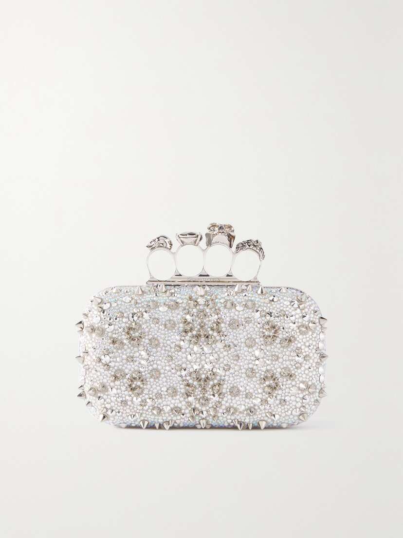 Alexander McQueen Four Ring Spiked Crystal-embellished Leather Clutch