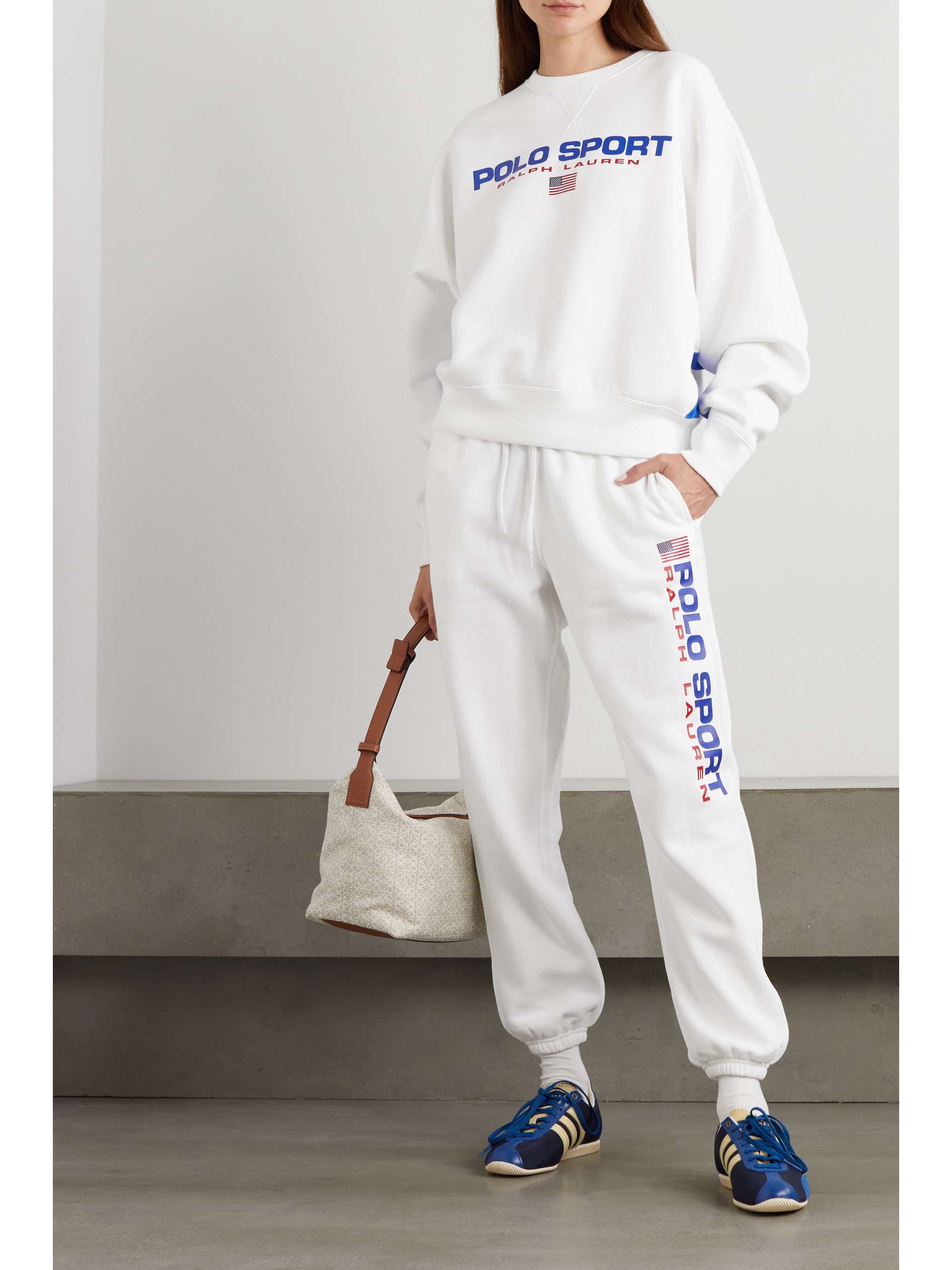 White Printed cotton-blend jersey track 