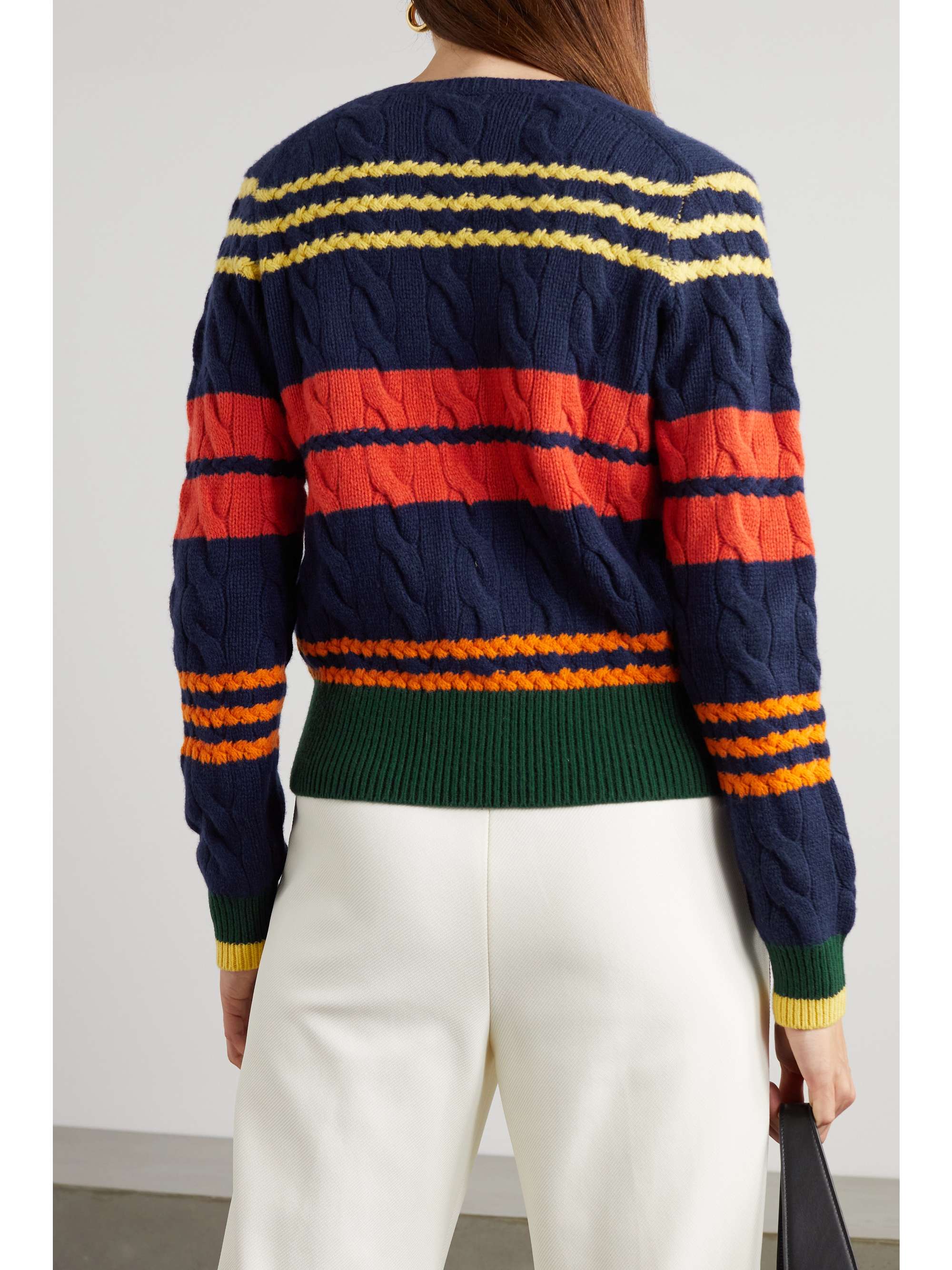 Navy Striped cable-knit wool and cashmere-blend cardigan | POLO RALPH LAUREN | NET-A-PORTER