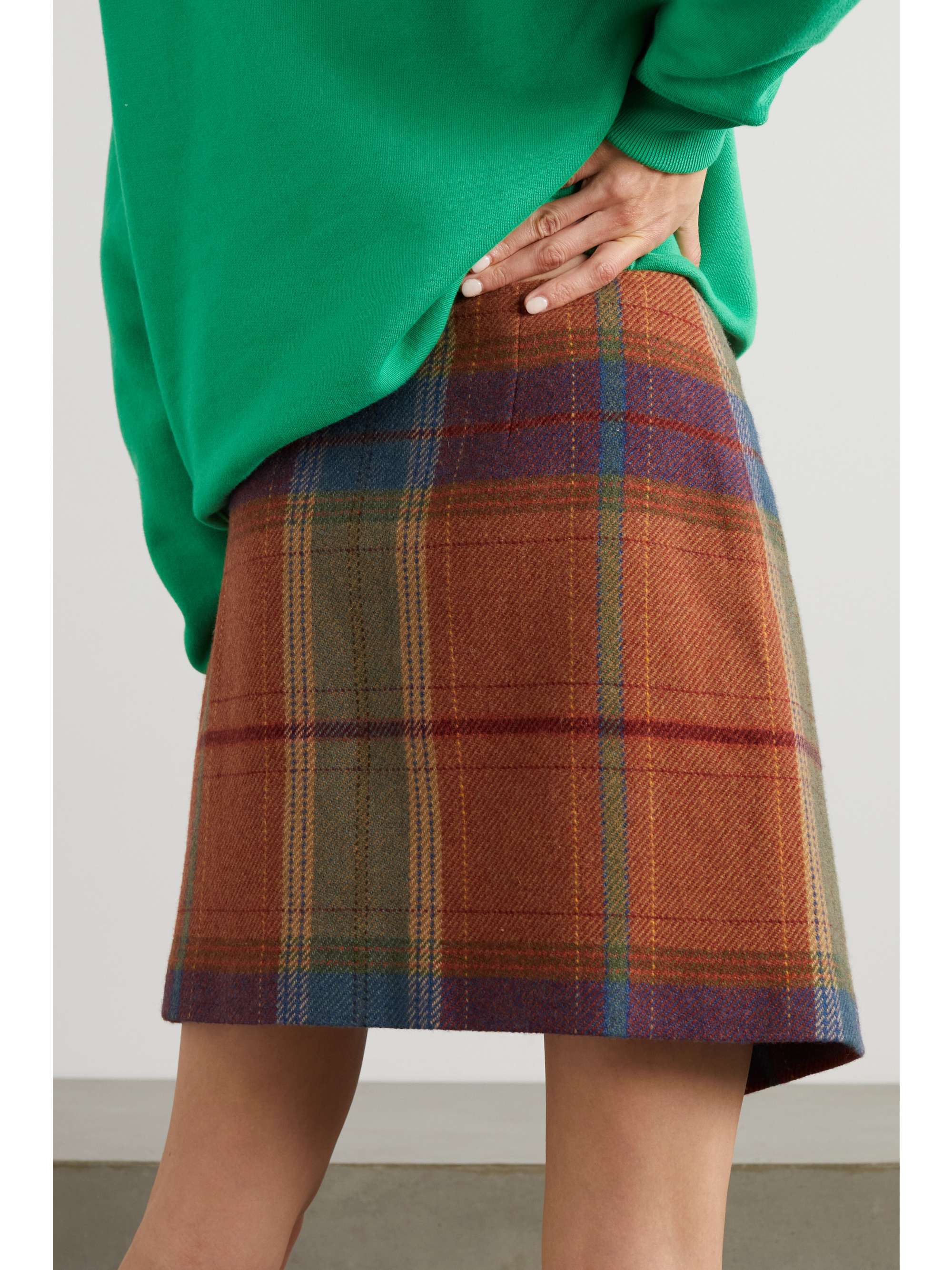 POLO RALPH LAUREN Asymmetric frayed checked wool-blend wrap mini skirt |  NET-A-PORTER