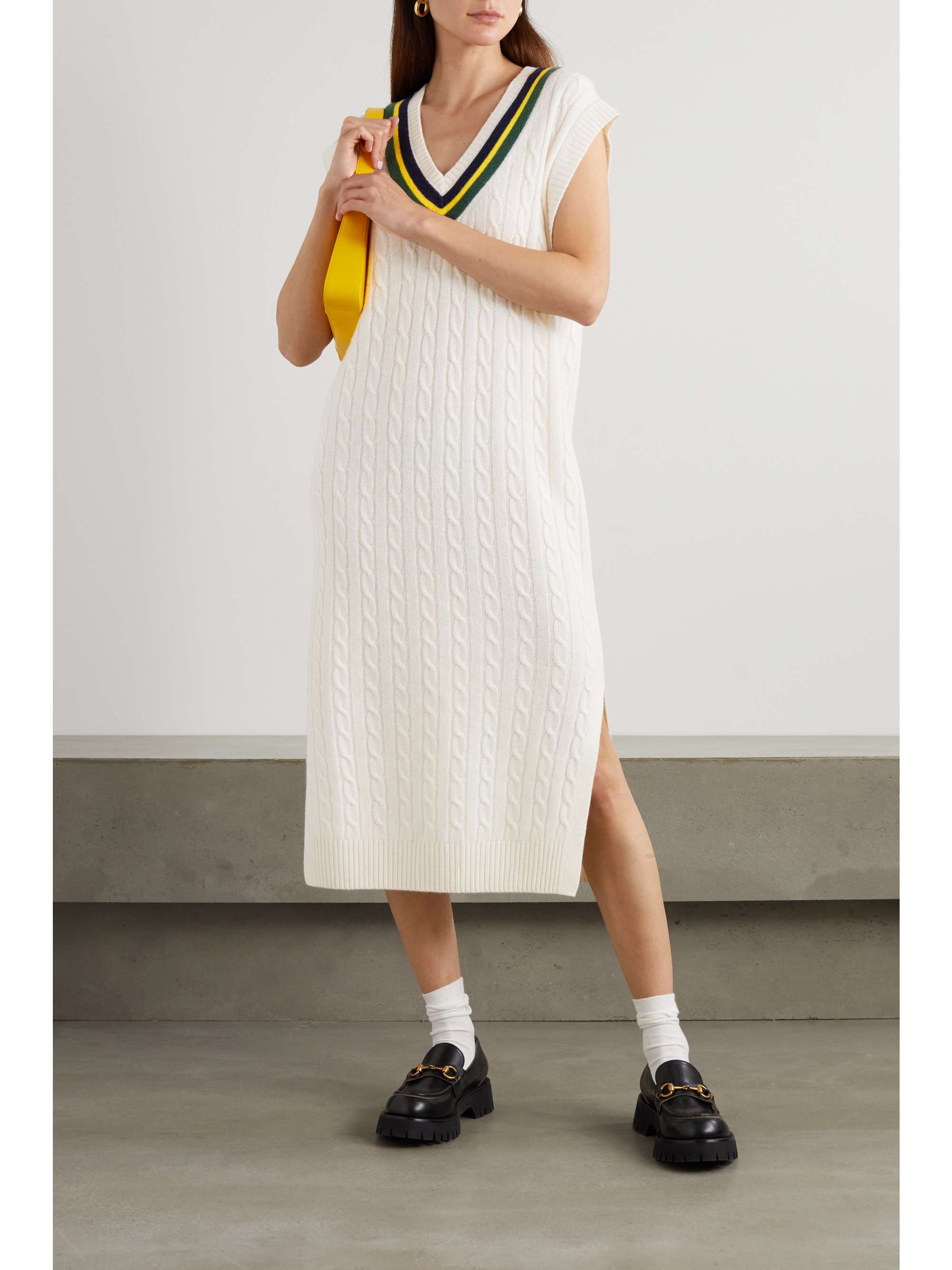 Cream Striped cable-knit wool and cashmere-blend midi dress | POLO RALPH  LAUREN | NET-A-PORTER