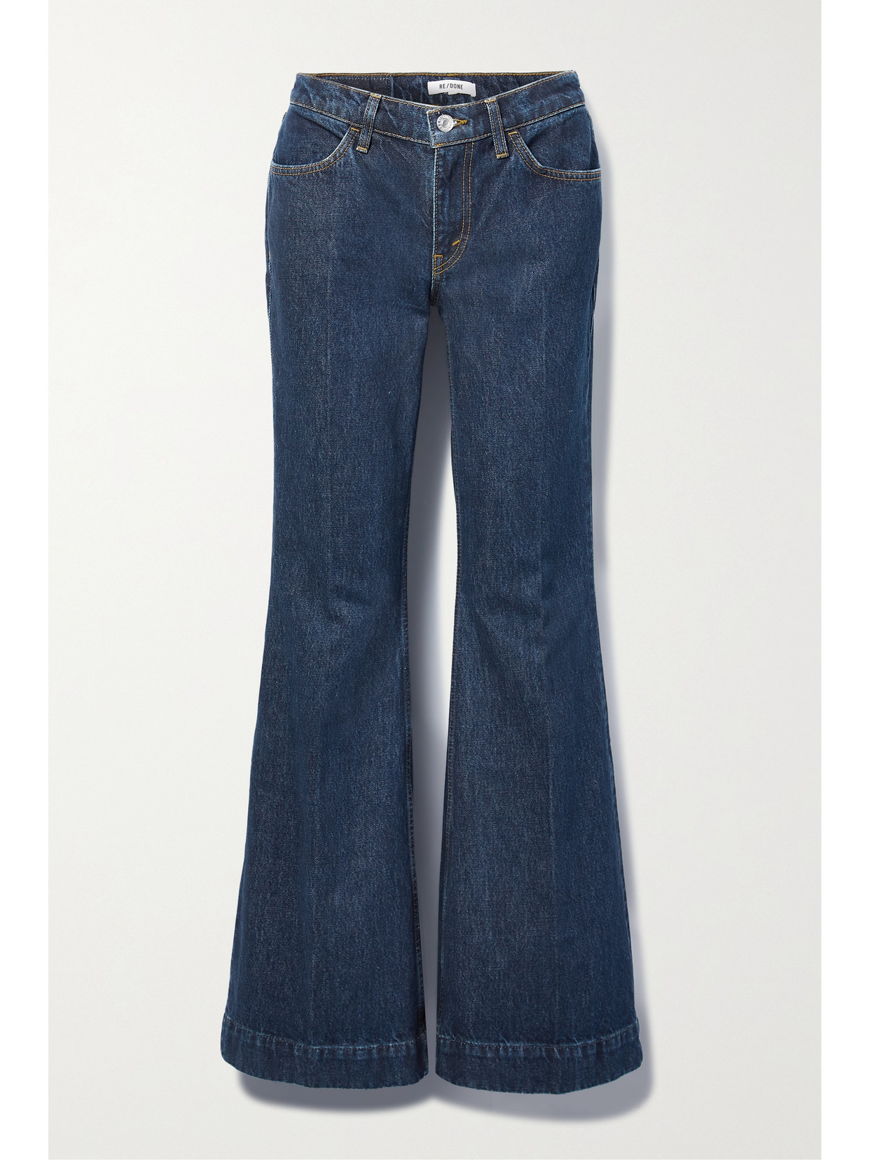 Re/done 70s Low Rise Bell Bottom Relaxed Flared Jeans In Blue