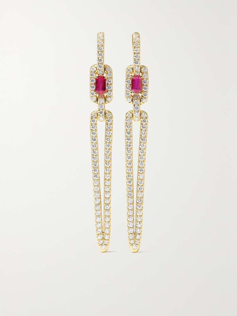 David Yurman Stax 18-karat Gold, Diamond And Ruby Earrings