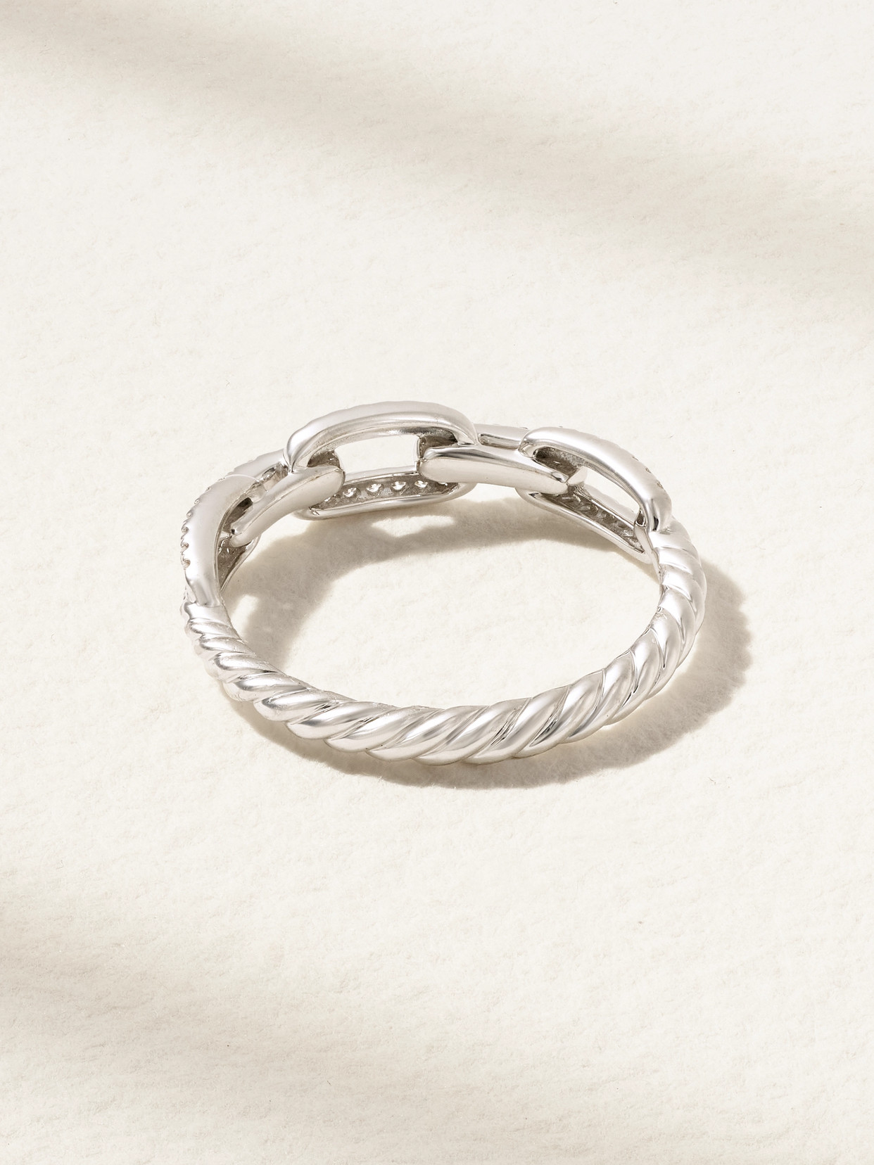 DAVID YURMAN STAX CHAIN LINK 18-KARAT WHITE GOLD DIAMOND RING
