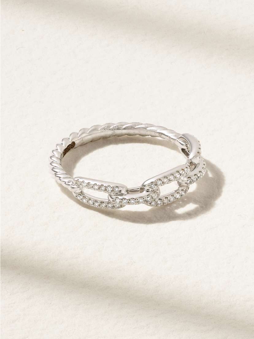 David Yurman Stax Chain Link 18-karat White Gold Diamond Ring