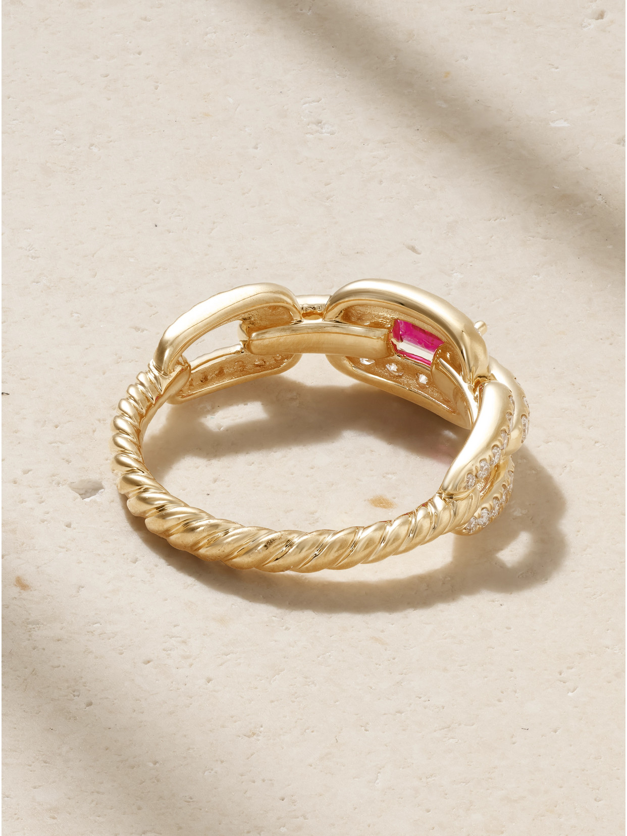 DAVID YURMAN STAX 18-KARAT GOLD, DIAMOND AND RUBY RING