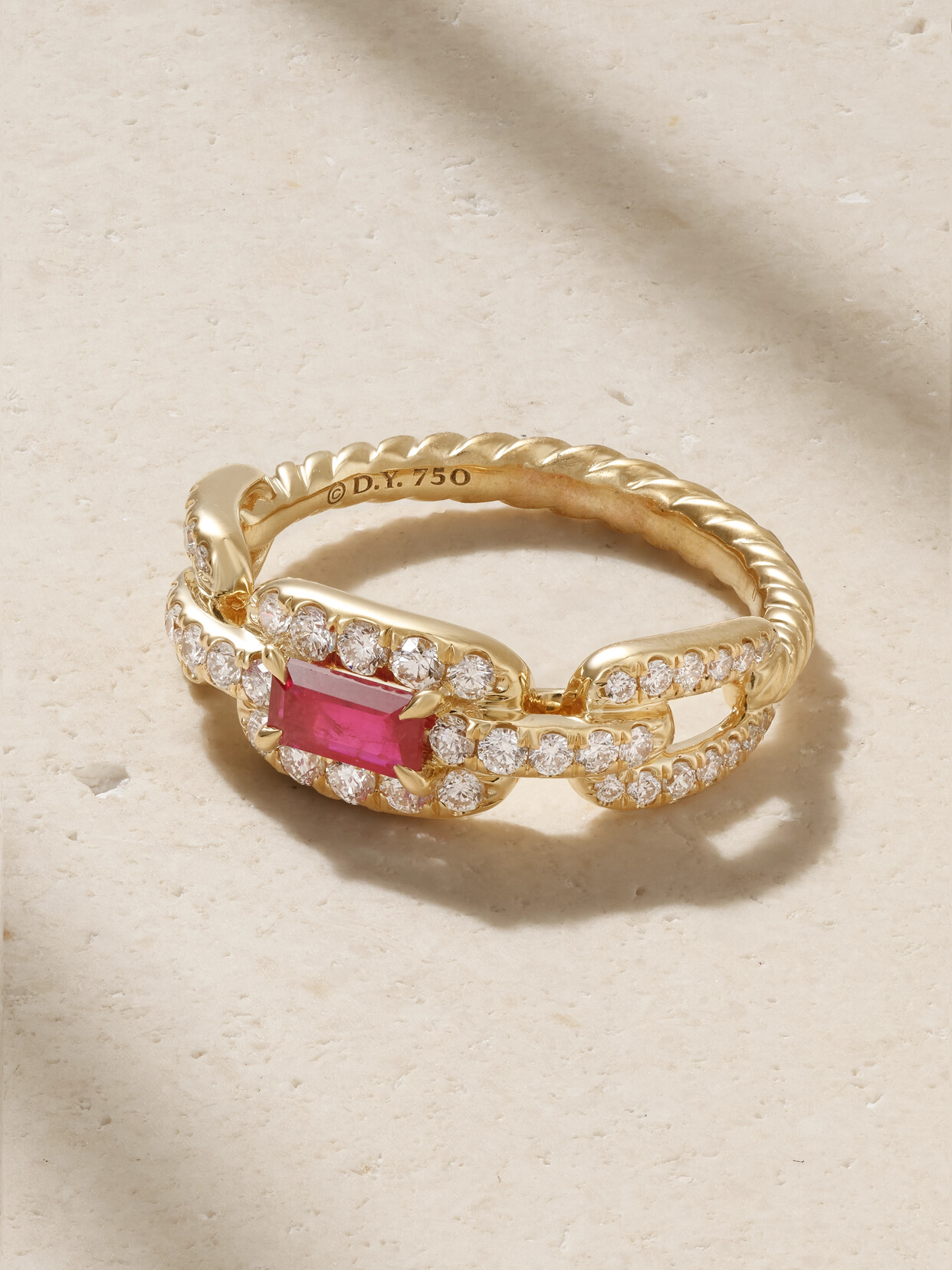 DAVID YURMAN STAX 18-KARAT GOLD, DIAMOND AND RUBY RING
