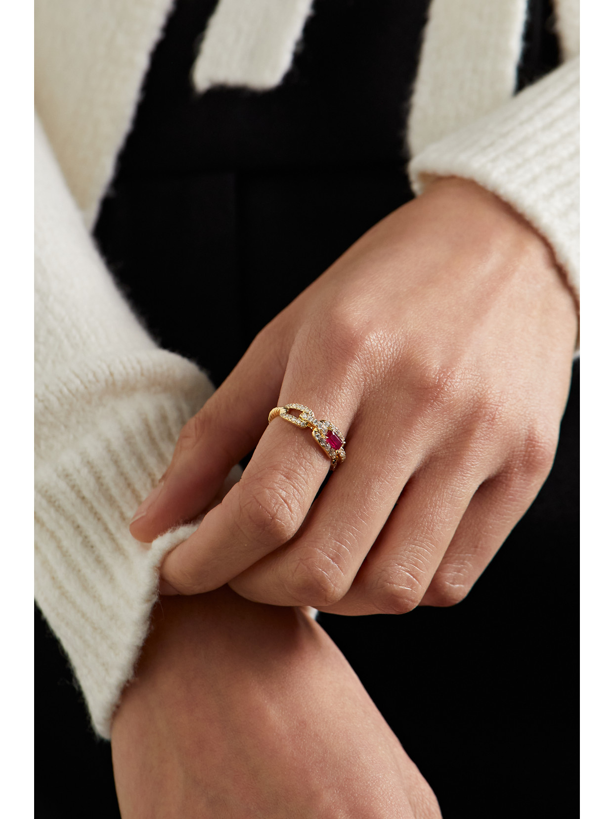 DAVID YURMAN STAX 18-KARAT GOLD, DIAMOND AND RUBY RING