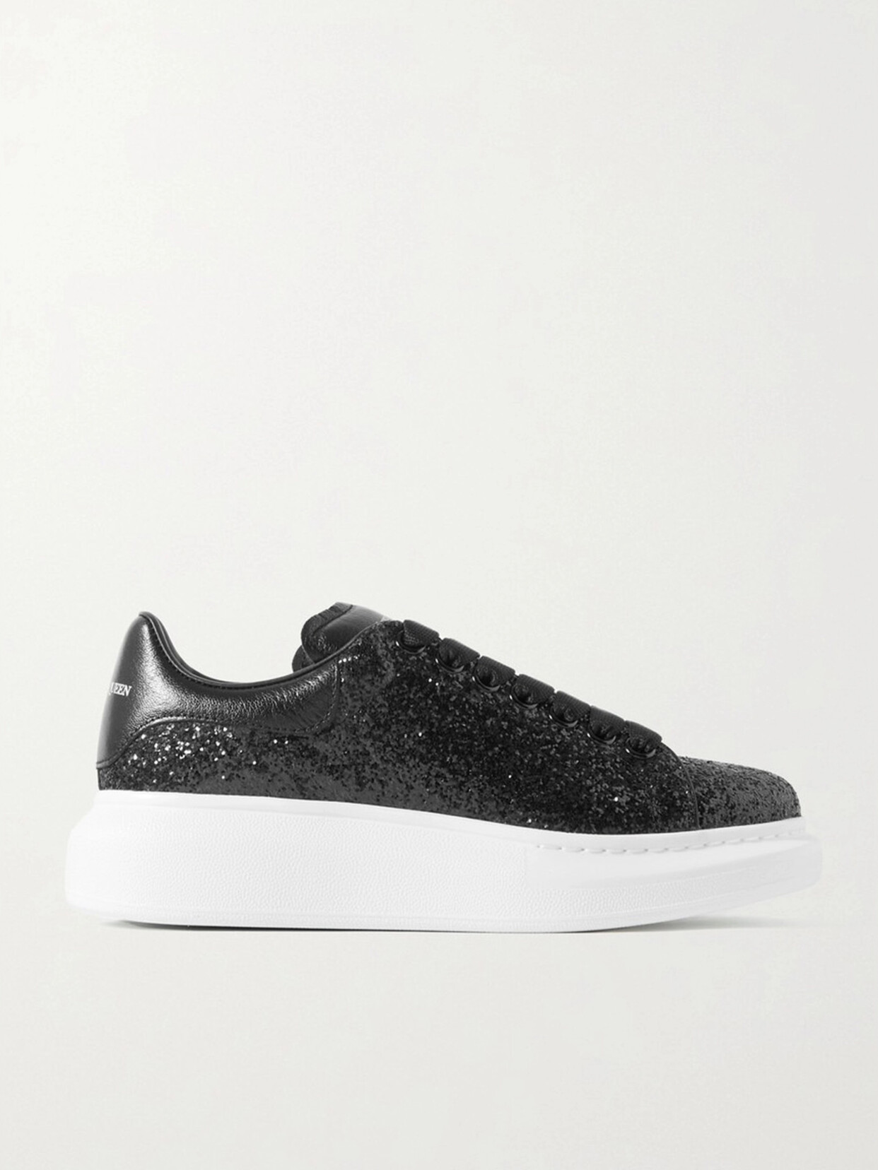 Alexander Mcqueen Glittered Leather Exaggerated-sole Trainers In Black