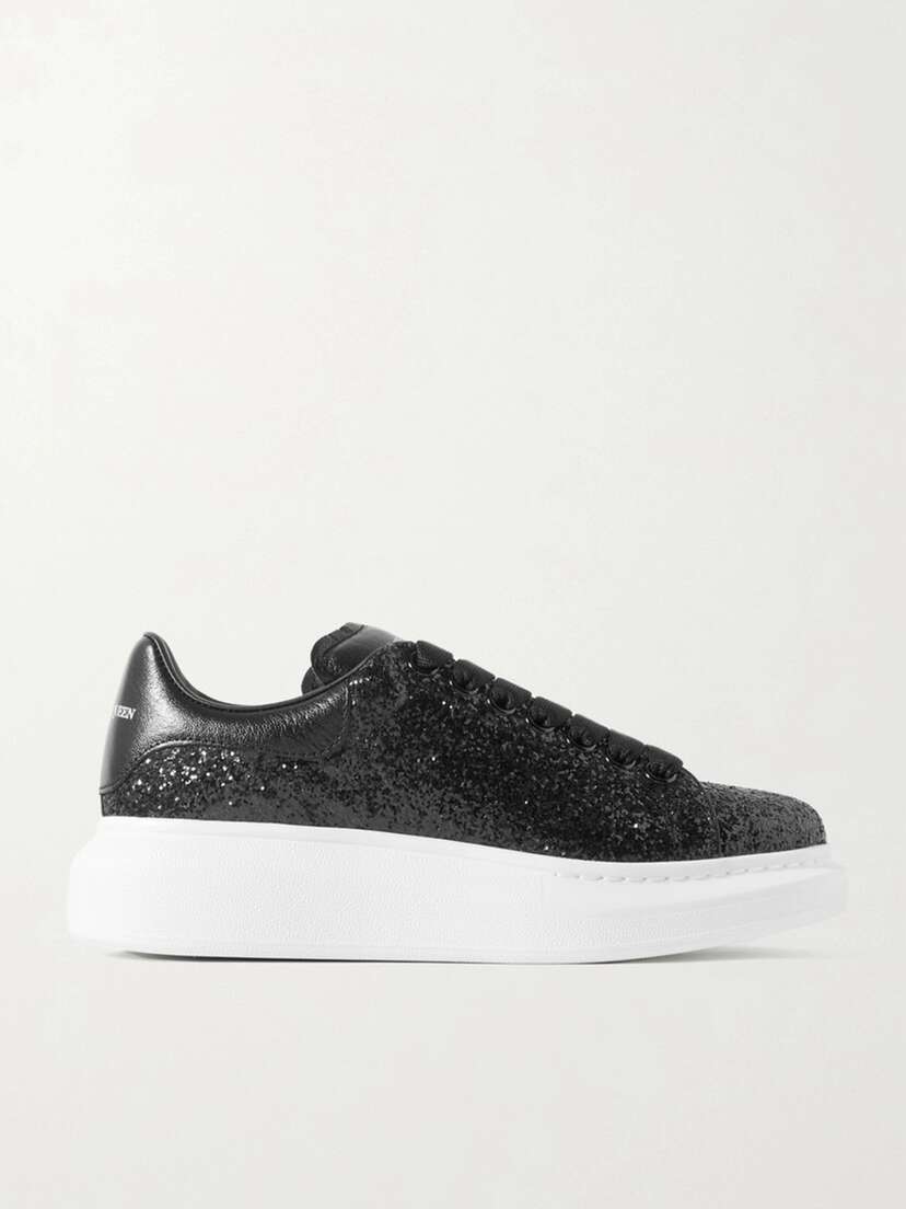 McQueen Glittered Leather Exaggerated-sole Sneakers