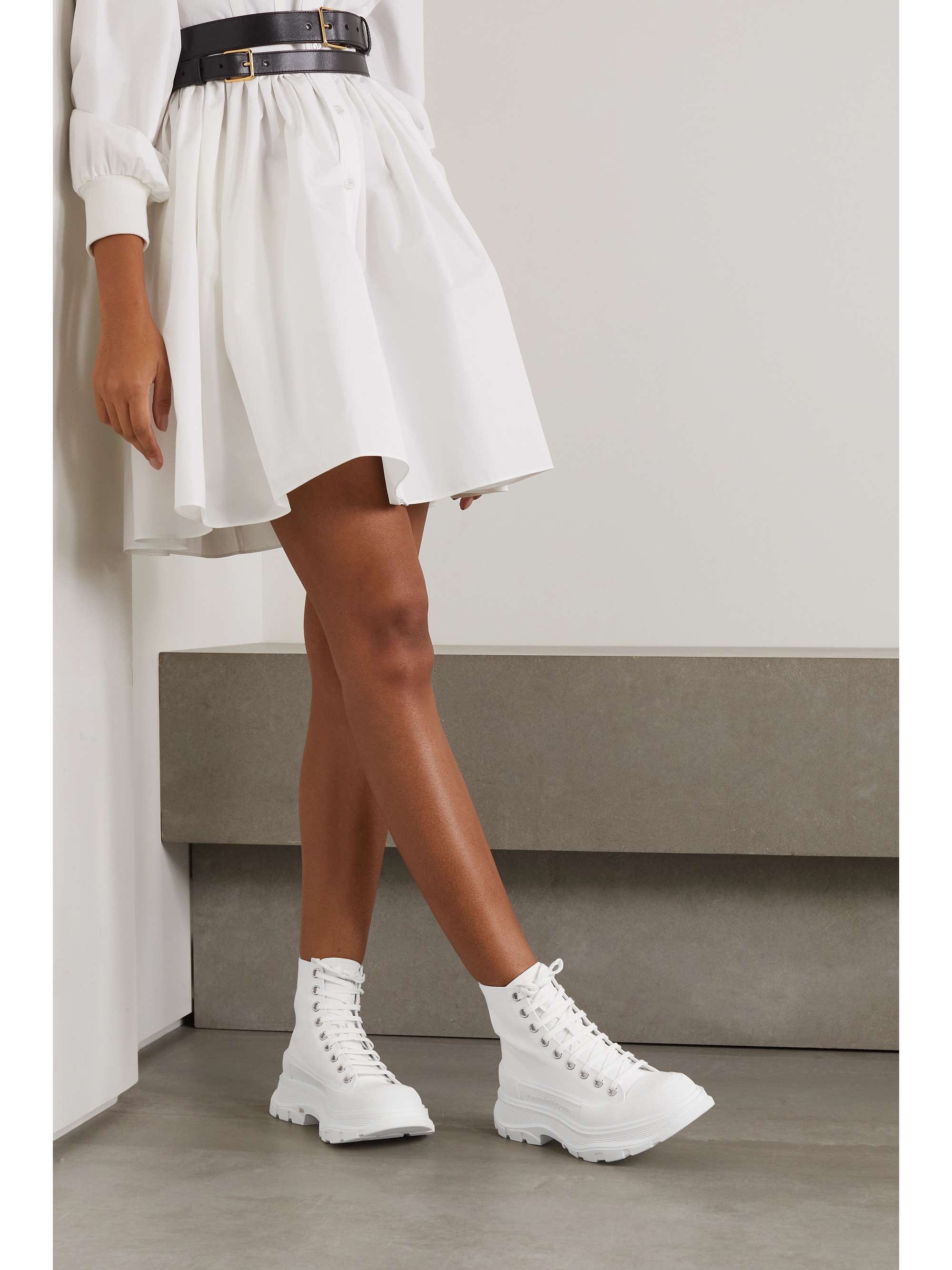 ALEXANDER MCQUEEN Canvas and rubber exaggerated-sole ankle boots
