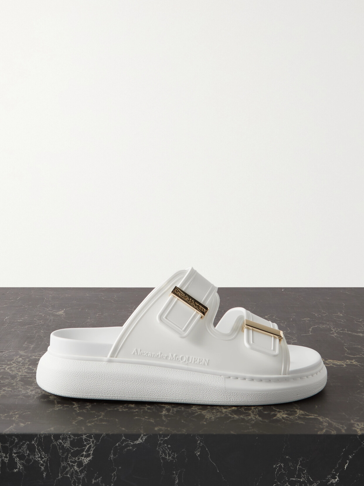 Alexander McQueen Leather Exaggerated-sole Sandals - White