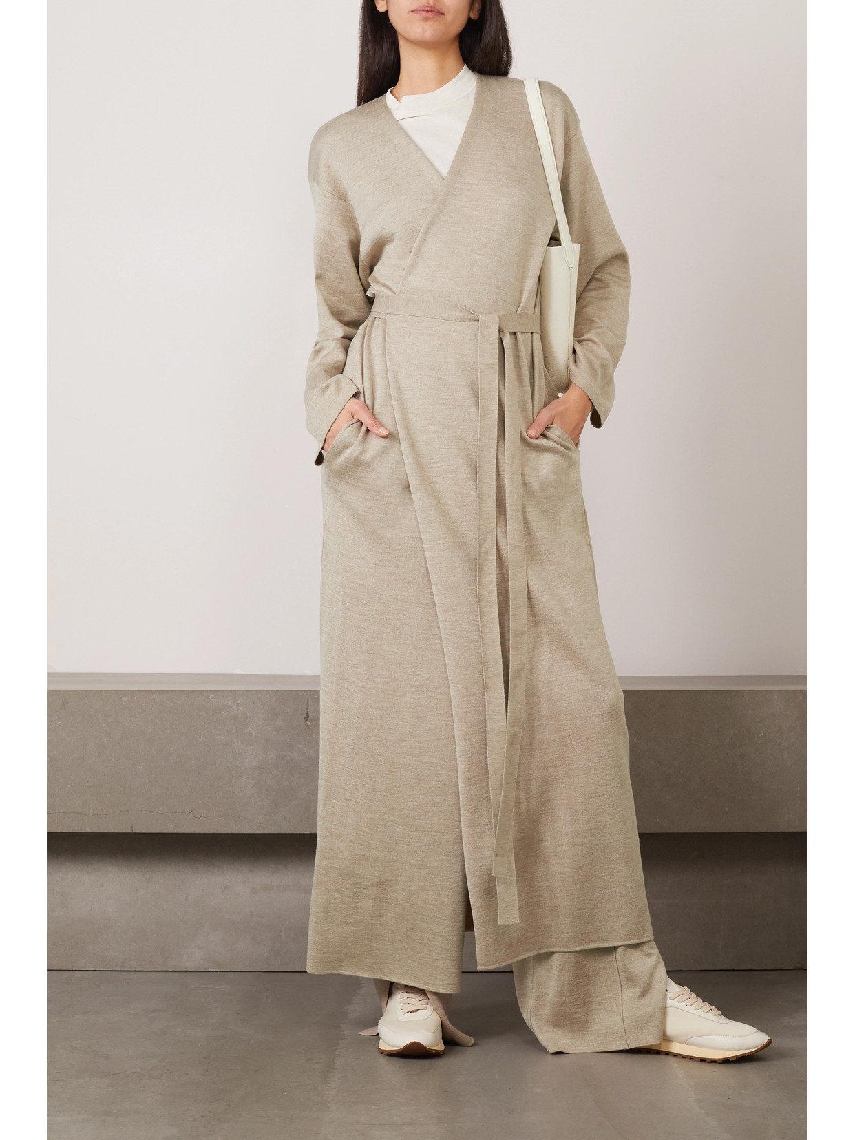 Shop The Row Aras Stretch Wool, Silk And Cashmere-blend Maxi Wrap Dress In Gray