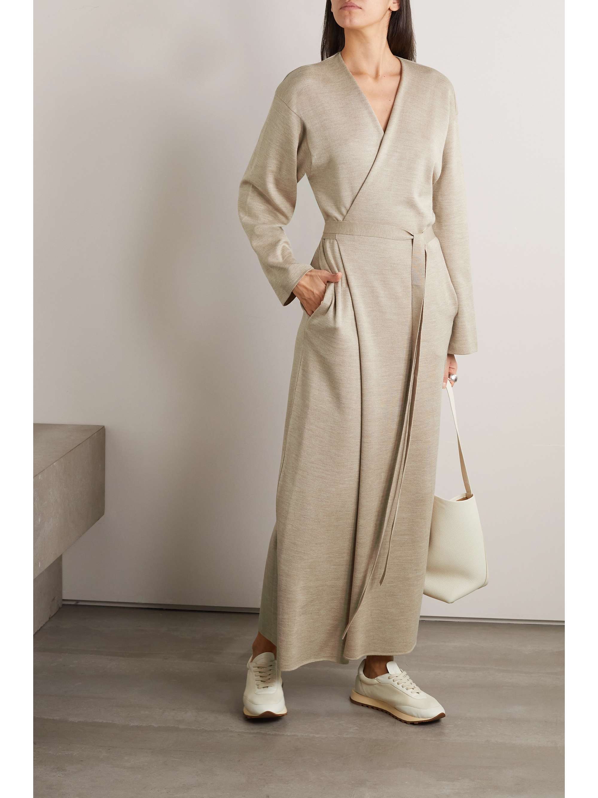 THE ROW ストレッチウール シルク カシミヤ混 マキシ丈 ラップワンピース