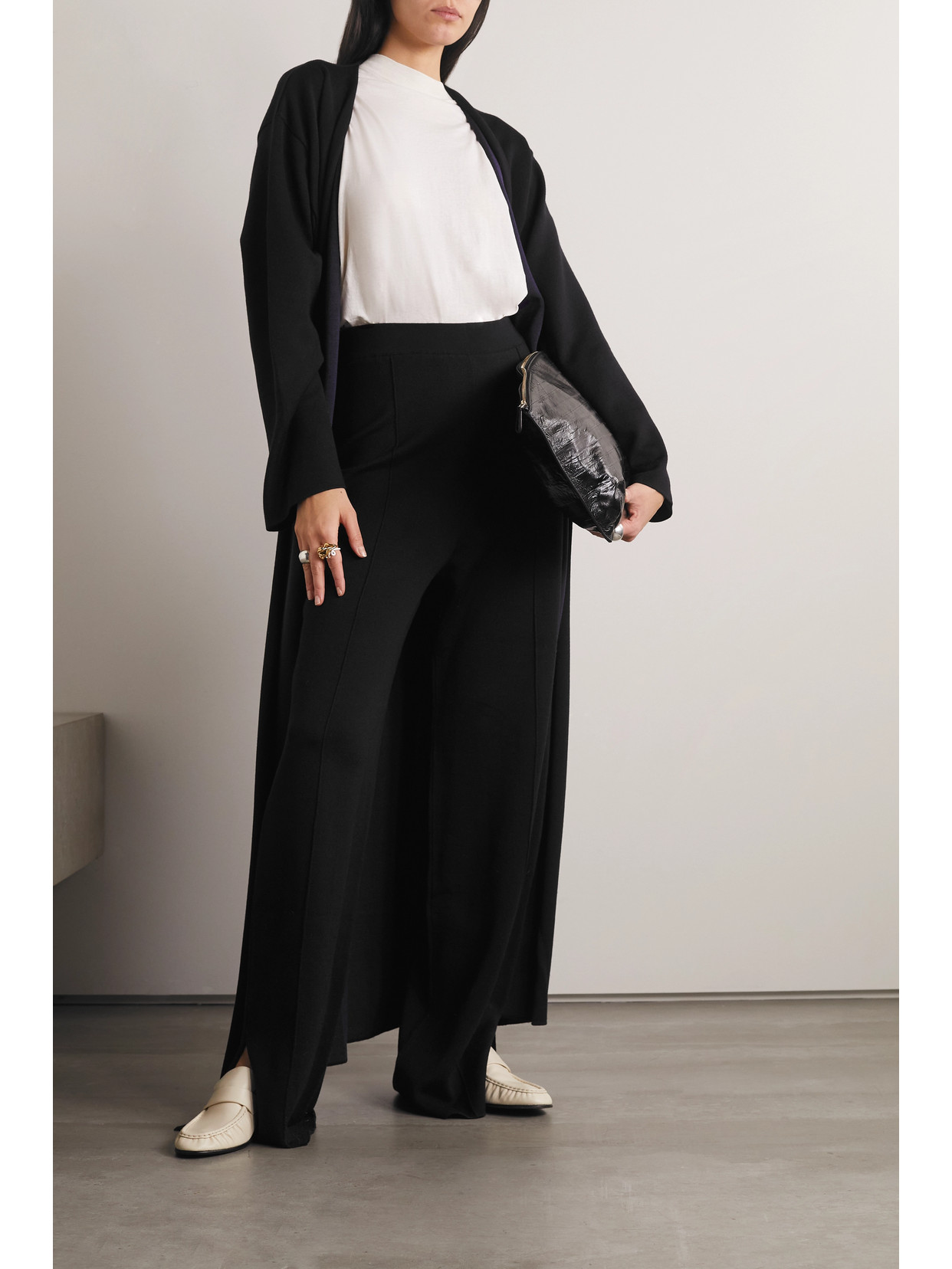 Shop The Row Egle Stretch Wool, Silk And Cashmere-blend Straight-leg Pants In Black