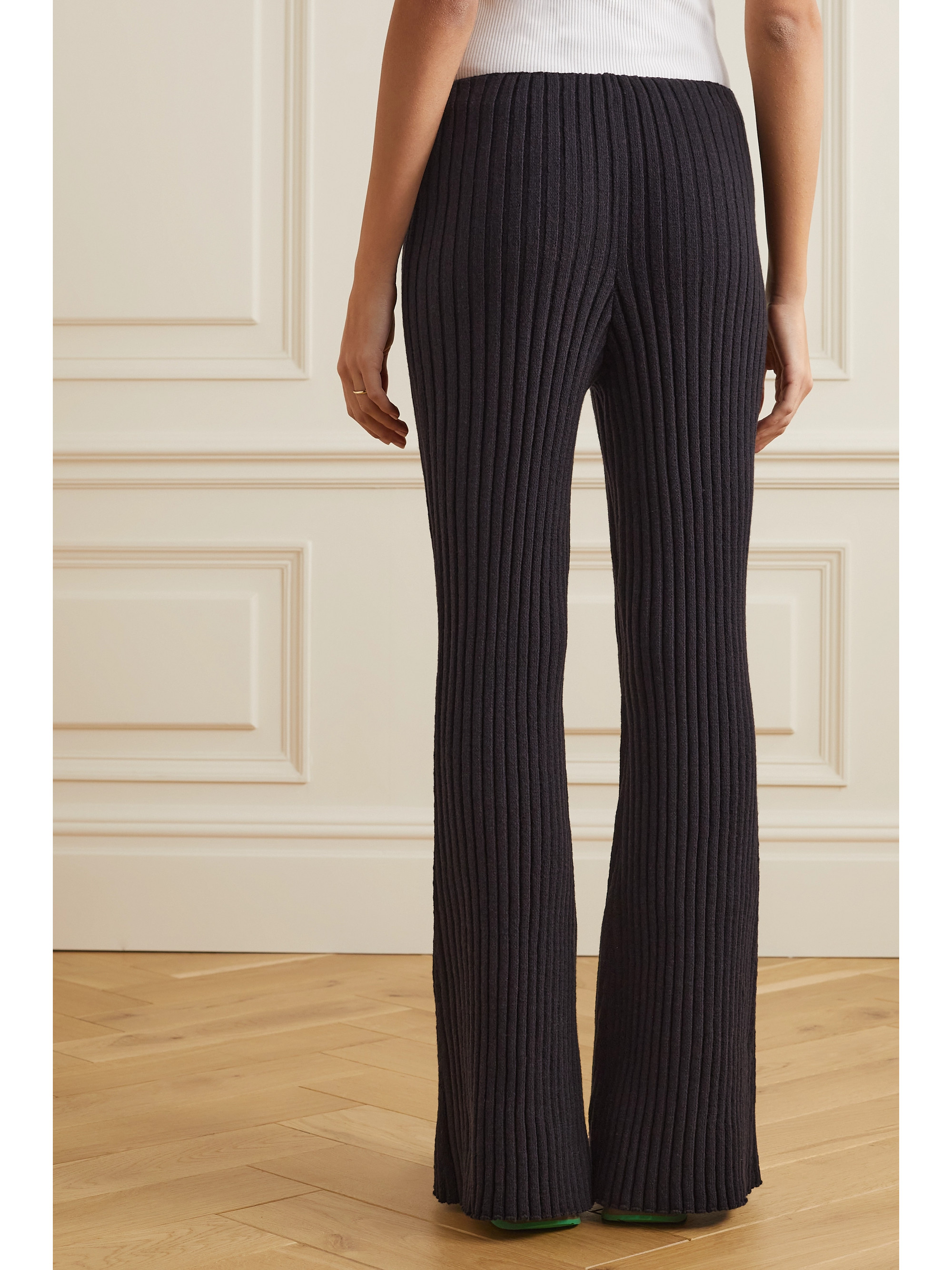 The Row Bija ribbed cashmere flared pants