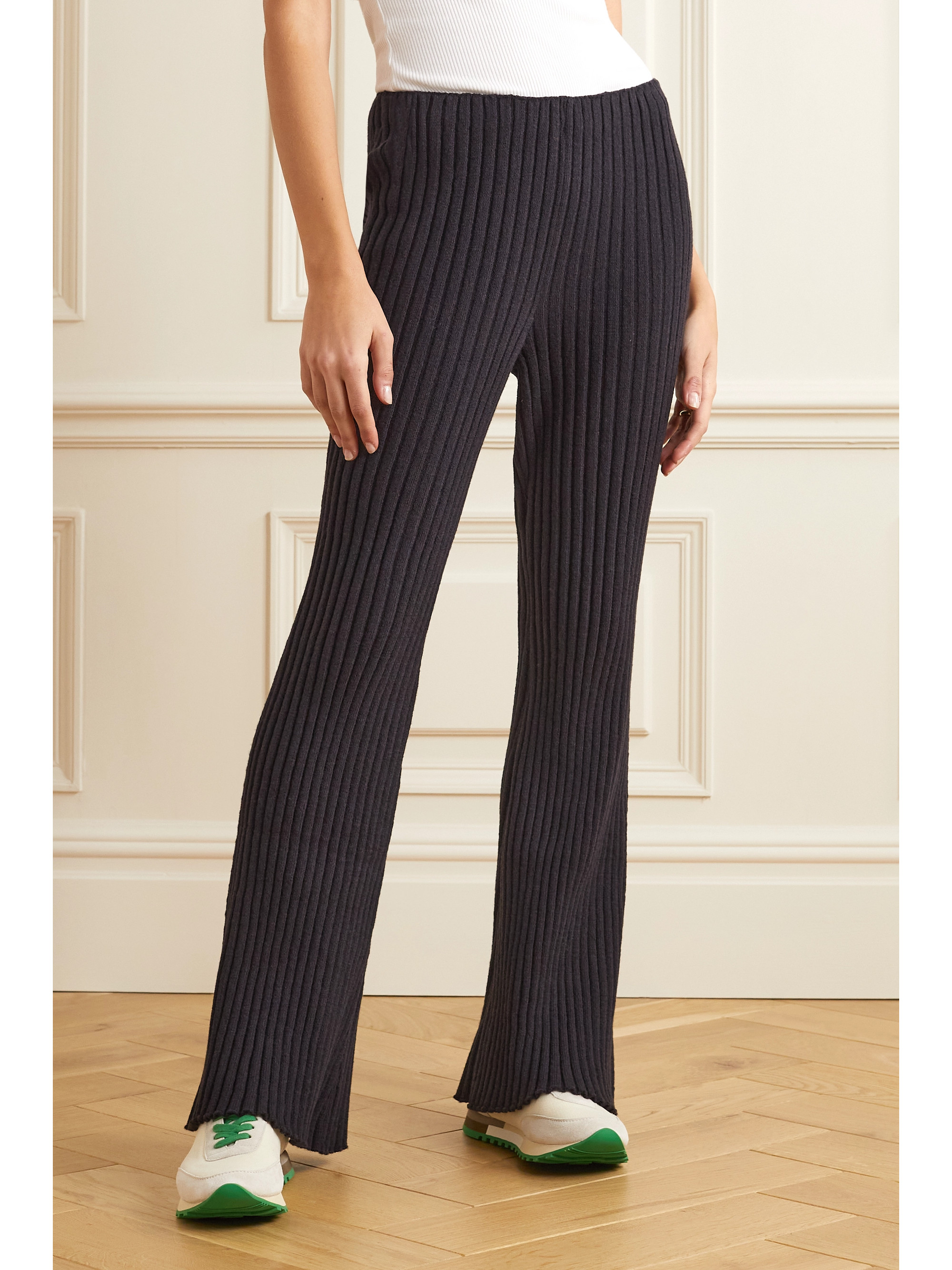 The Row Bija ribbed cashmere flared pants