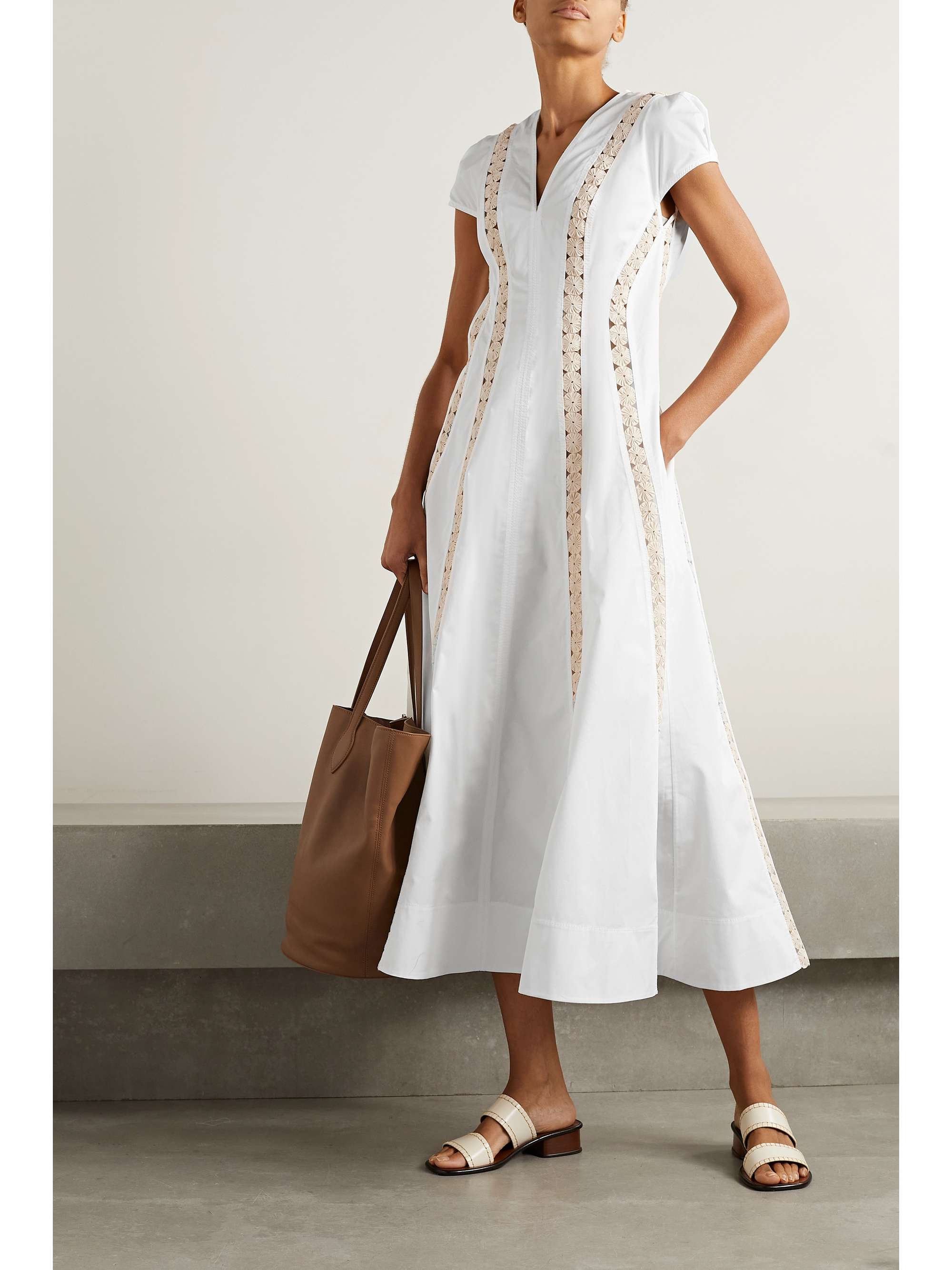 TORY BURCH Yoyo embellished cotton-twill midi dress | NET-A-PORTER