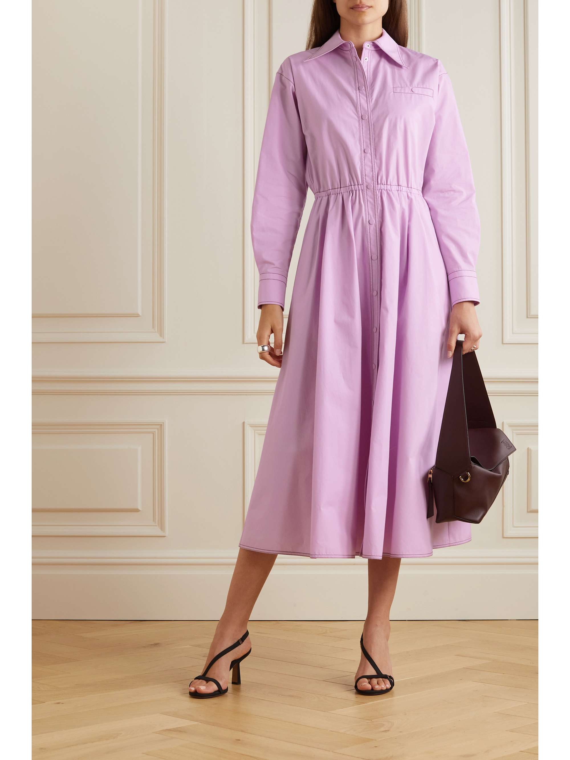 TORY BURCH Eleanor pleated topstitched cotton-poplin shirt dress |  NET-A-PORTER