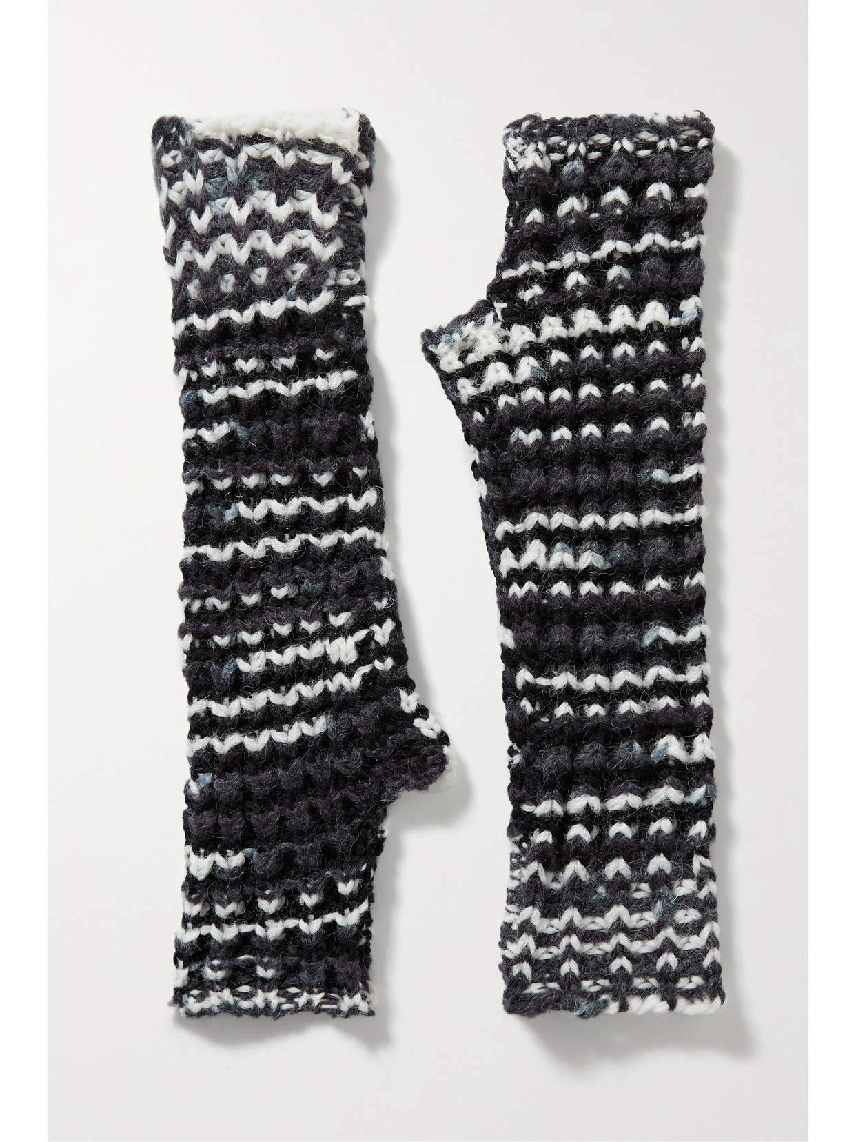 Striped Crochet-knit Wool-blend Fingerless Gloves