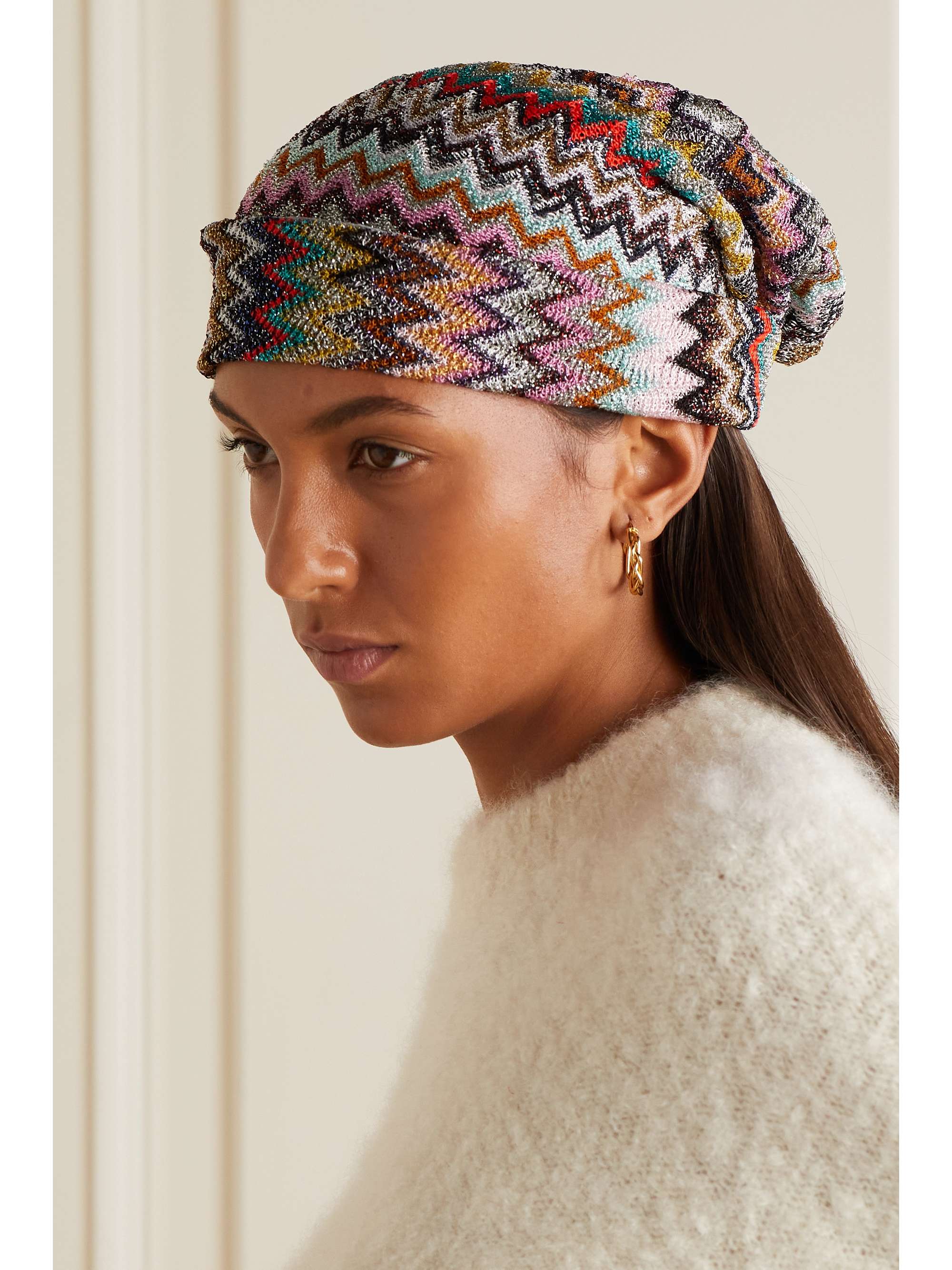 IDEA SPA Metallic crochet-knit beanie