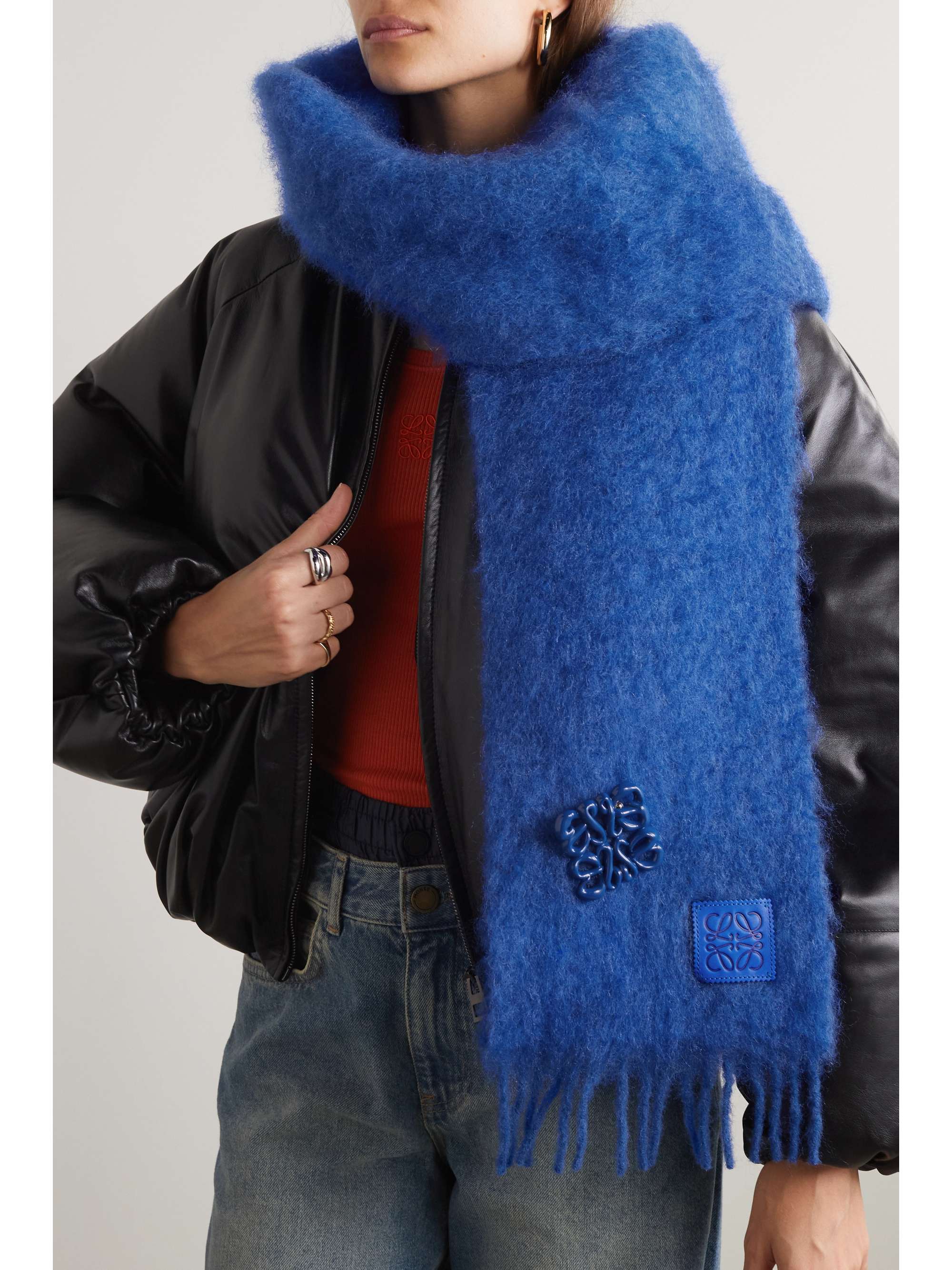 LOEWE Appliquéd fringed mohairblend scarf NETAPORTER