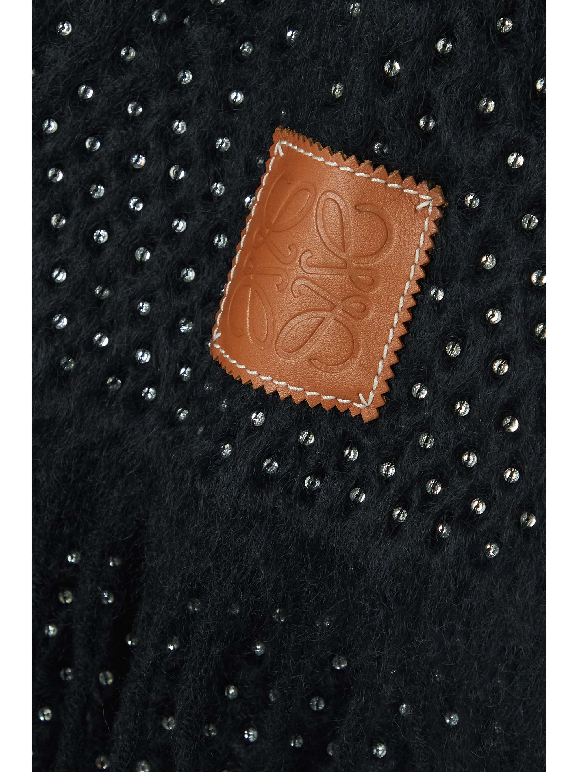 Fringed crystal-embellished mohair-blend scarf