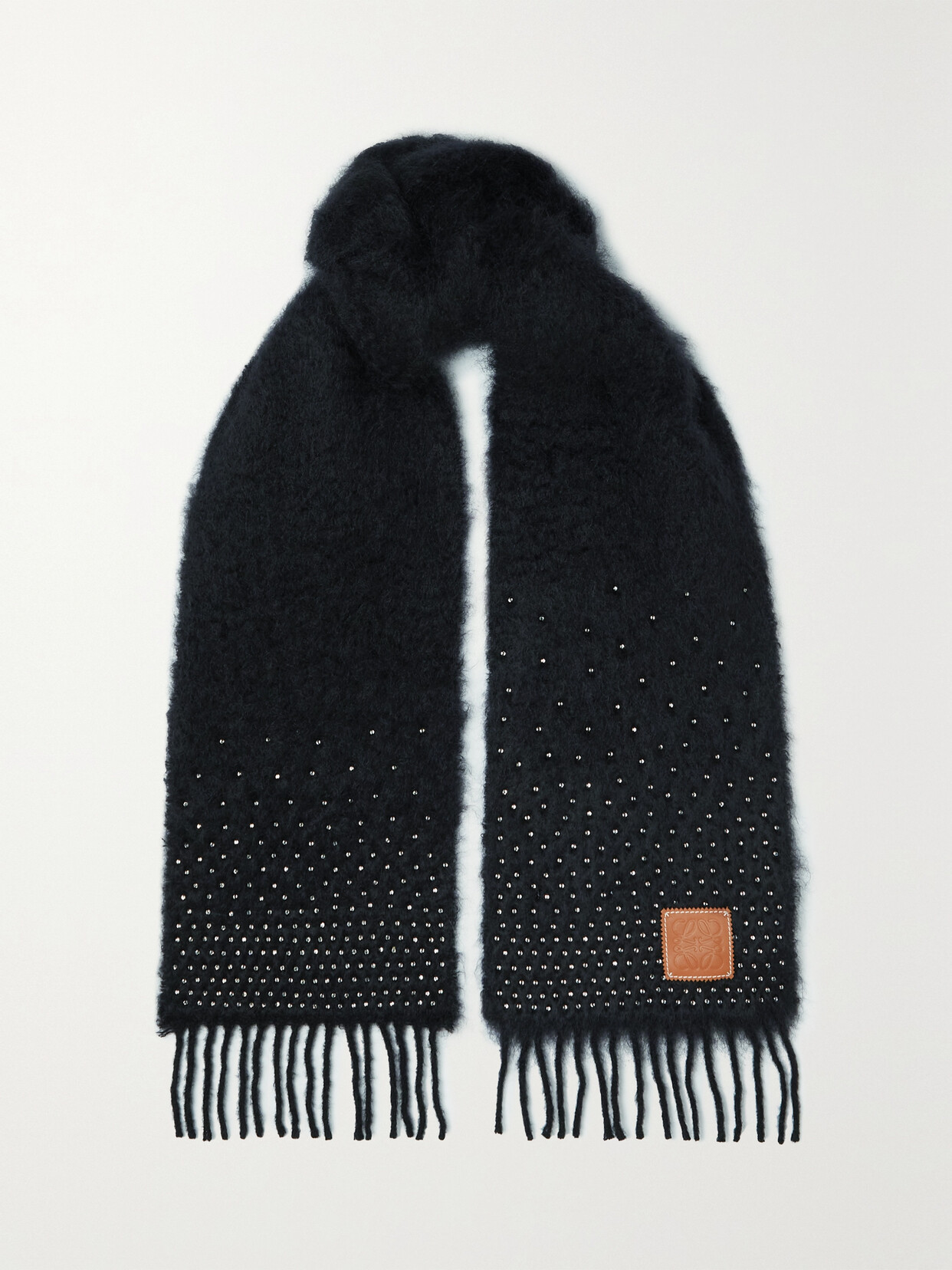 Loewe - Fringed Crystal-embellished Mohair-blend Scarf - Black