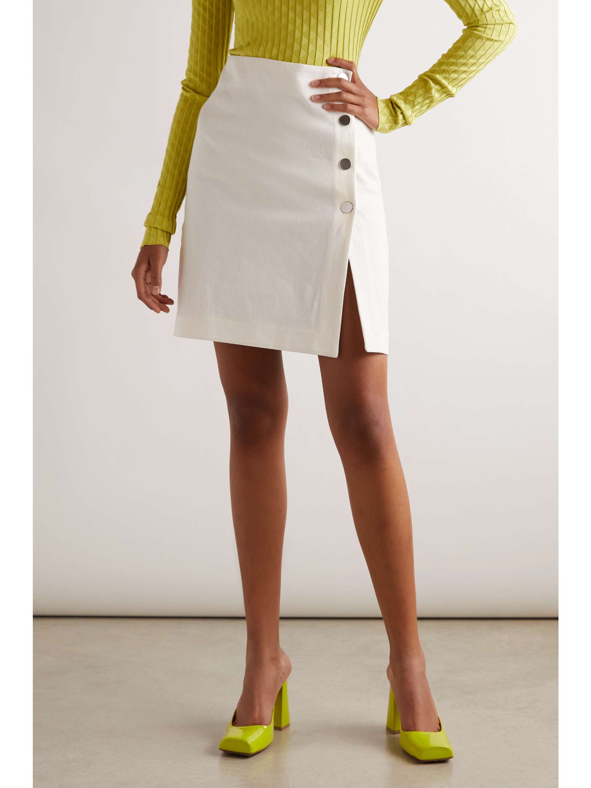 white linen mini skirt